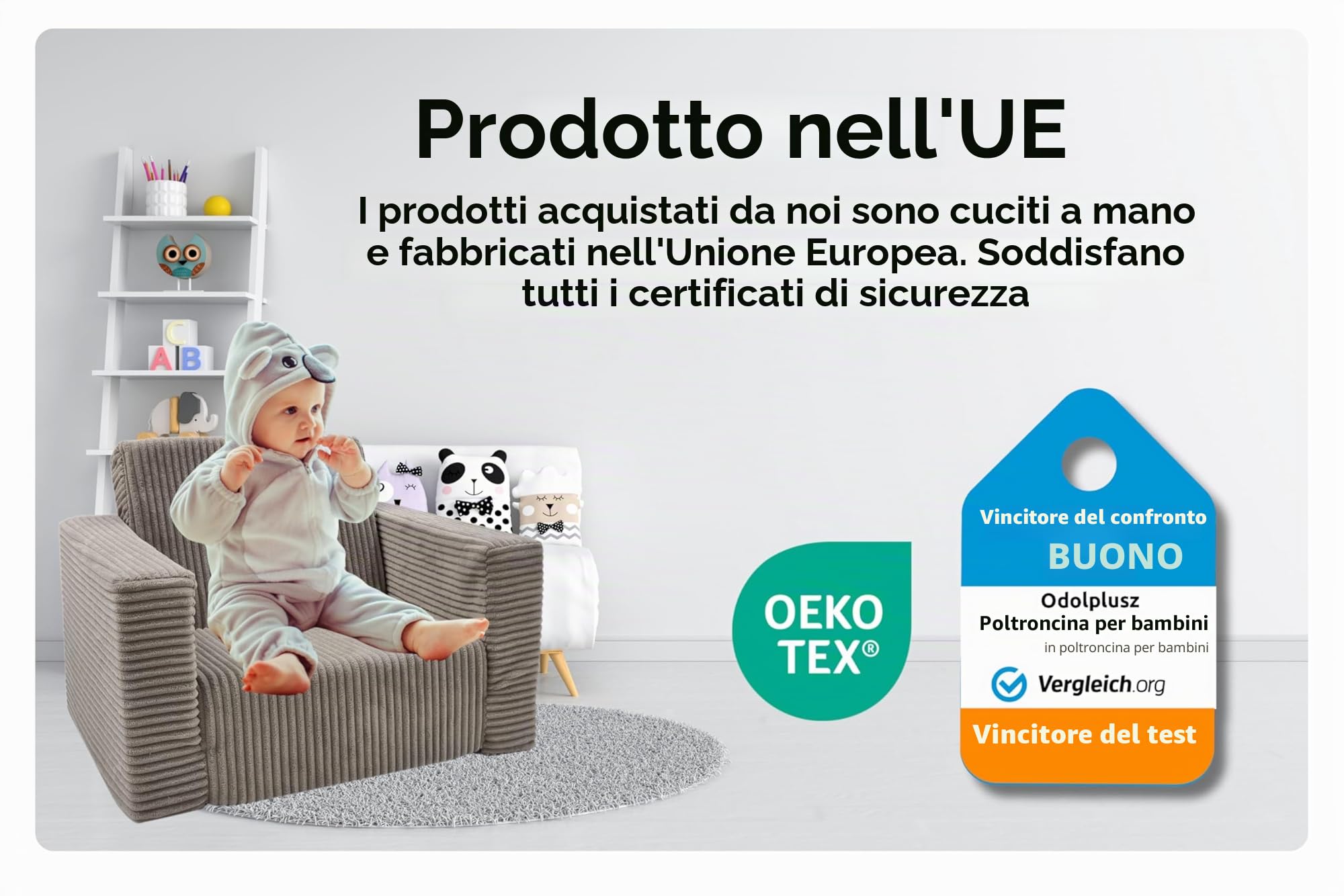 Odolplusz Poltrona pieghevole per bambini - Mini poltrona accogliente - Mobili per la cameretta dei bambini - Beige in velluto a coste