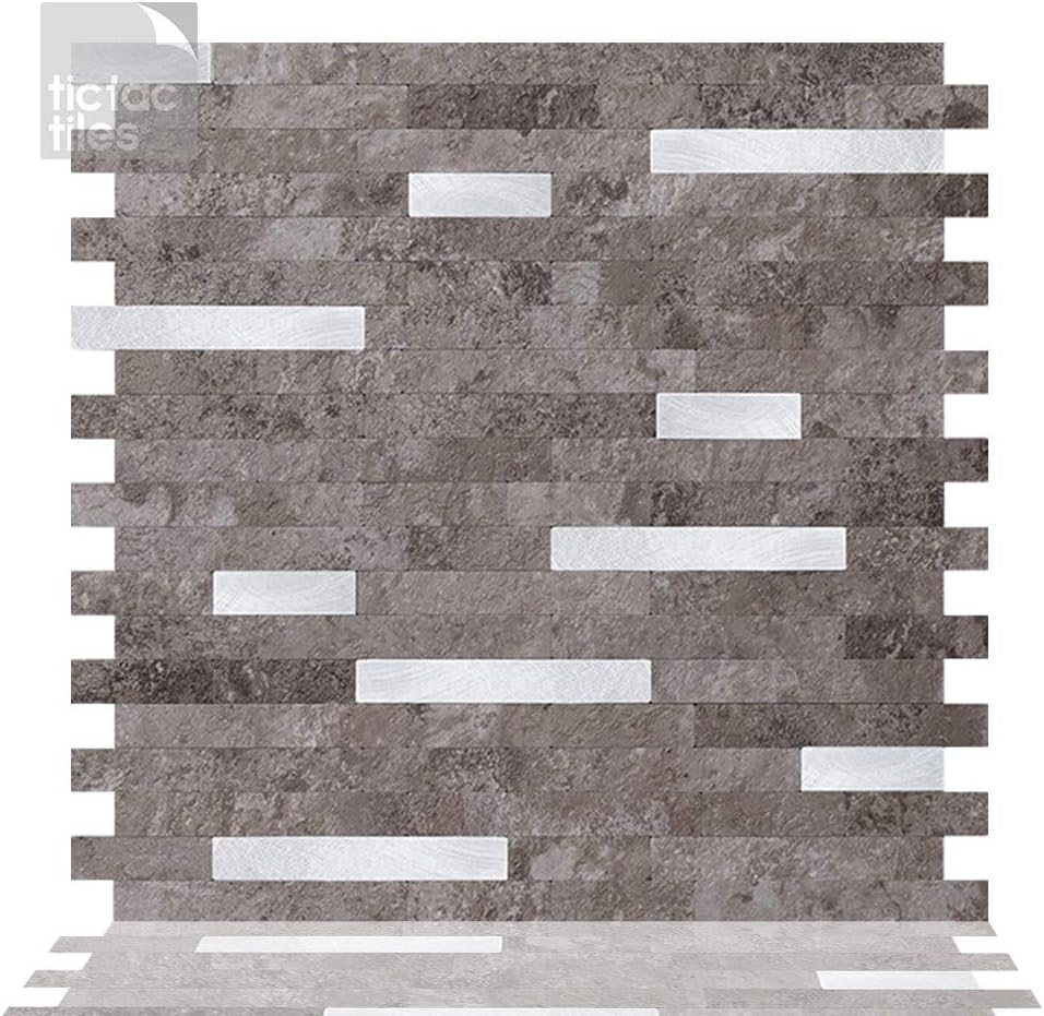 Tic Tac TilesPeel and Stick Self Adhesive Removable Stick On Kitchen Backsplash Bathroom Metallic Tiles (4,8 Packs) (Warm Stone, 8)