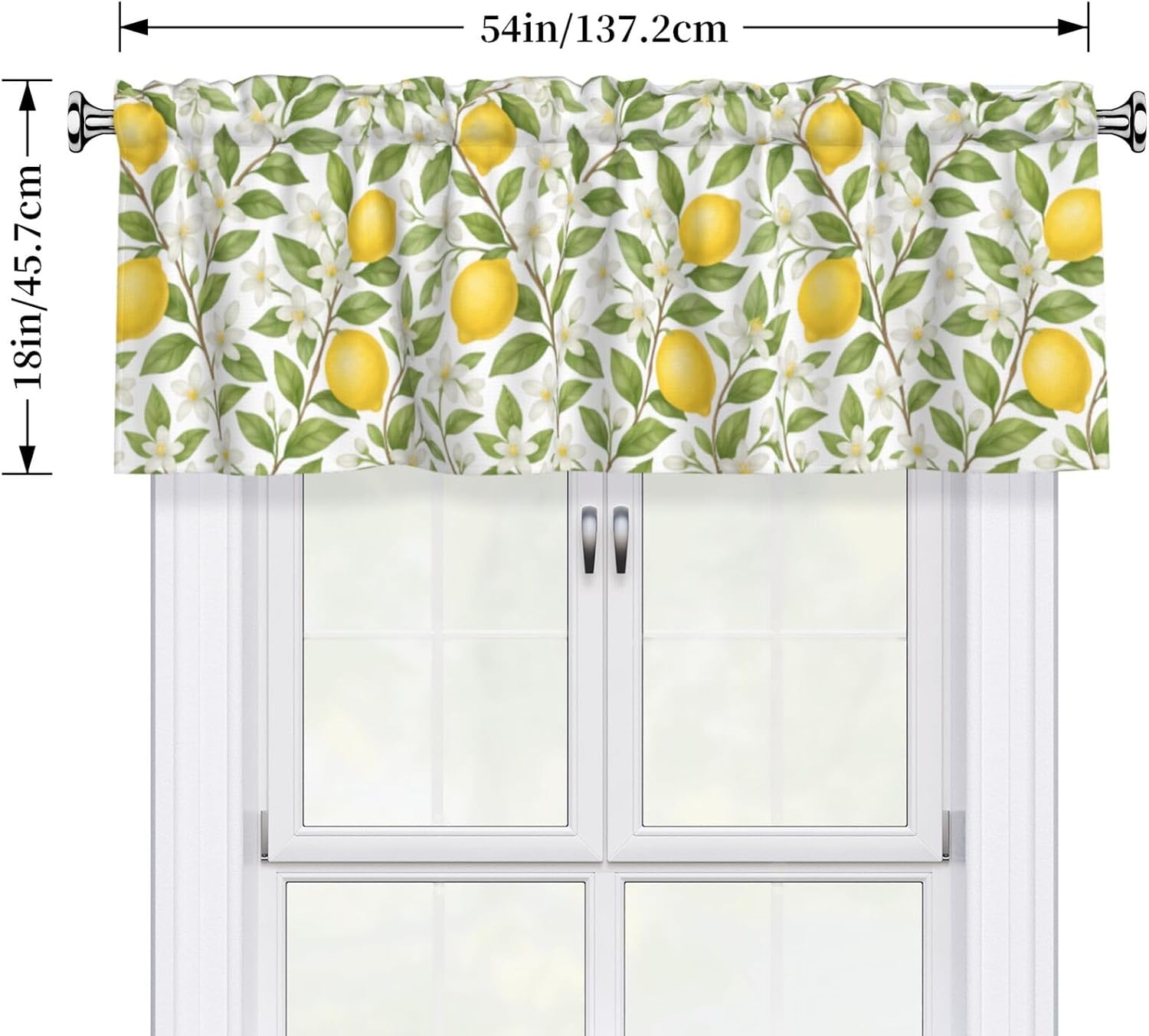 Valance for Windows Yellow Lemon Kitchen Curtains Valances Rod Pocket Watercolor Floral Green Leaf Window Treatment Short Topper Curtains 1 Panel, 54x18inch