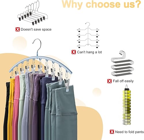 Miniatura 3 de Organizador de leggings para armario, colgador de metal para pantalones de yoga con revestimiento de goma, paquete de 4 con 10 clips para 40