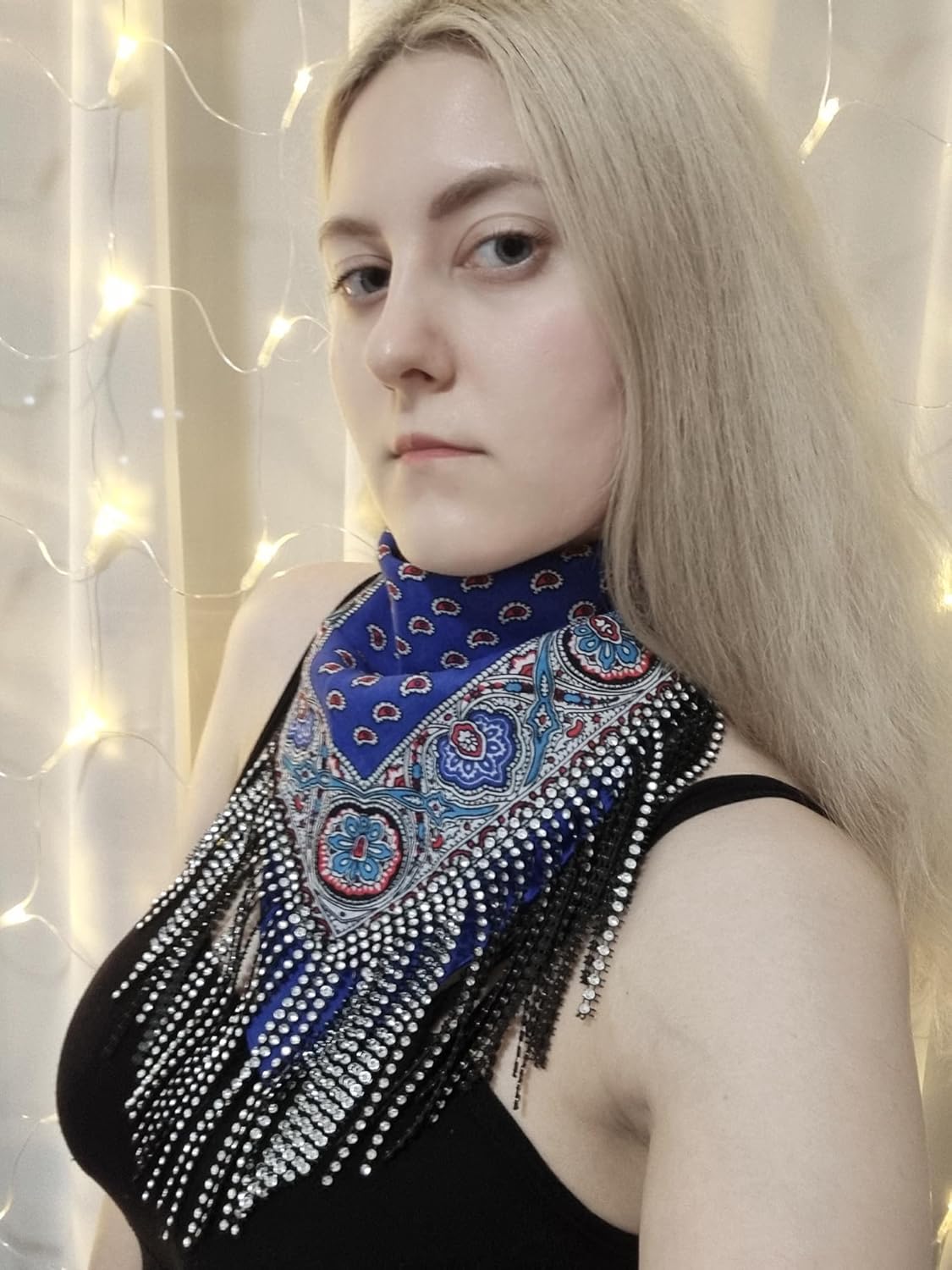 Cotton Bandana with Fringe – Romantic Floral Head Scarf for Valentine’s Day, Boho Fashion – Lightweight Unisex - Image 3