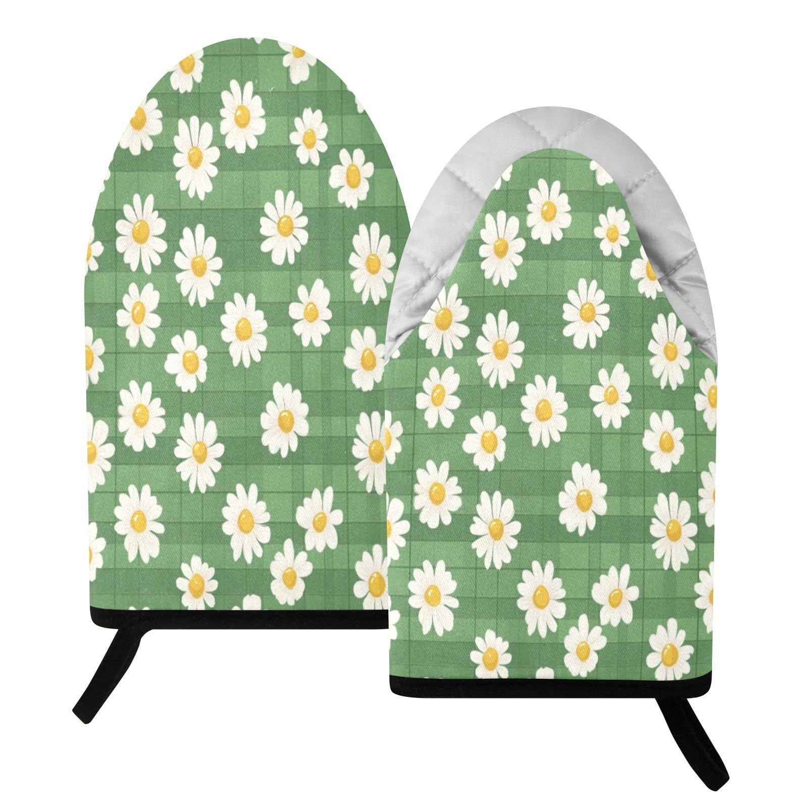 BURSTDDY Daisy Plaid Oven Mitt,Heat Resistant Kitchen Mitts for Cooking
