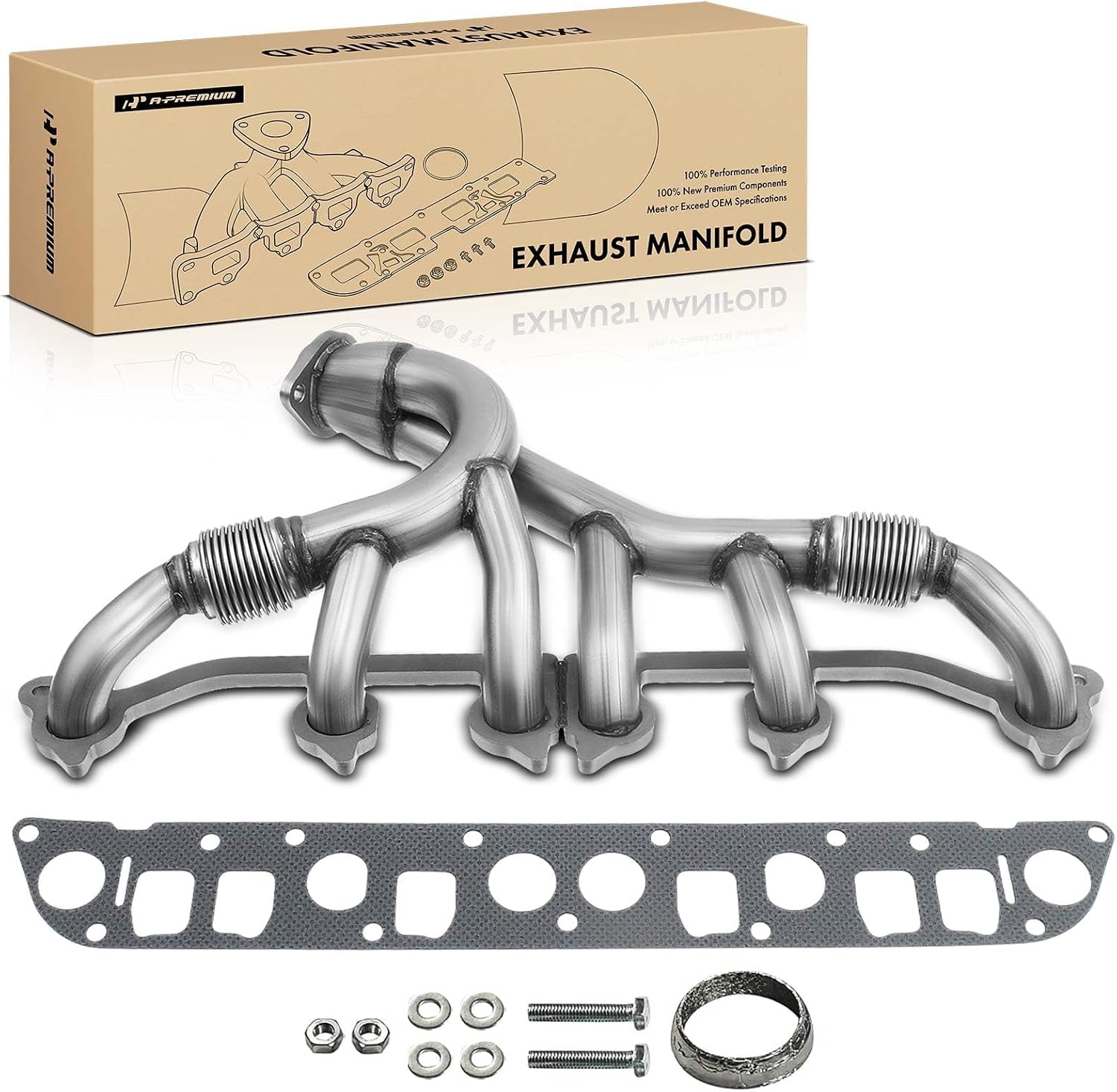 A-Premium New Stainless Steel Exhaust Manifold Kit W/Gaskets Fit for Jeep Grand Cherokee 1993-1998, Wrangler 1991-1995 1997-1999, Cherokee 1991-1999, Comanche, TJ, 4.0L, Replaces 33007072, 4883385