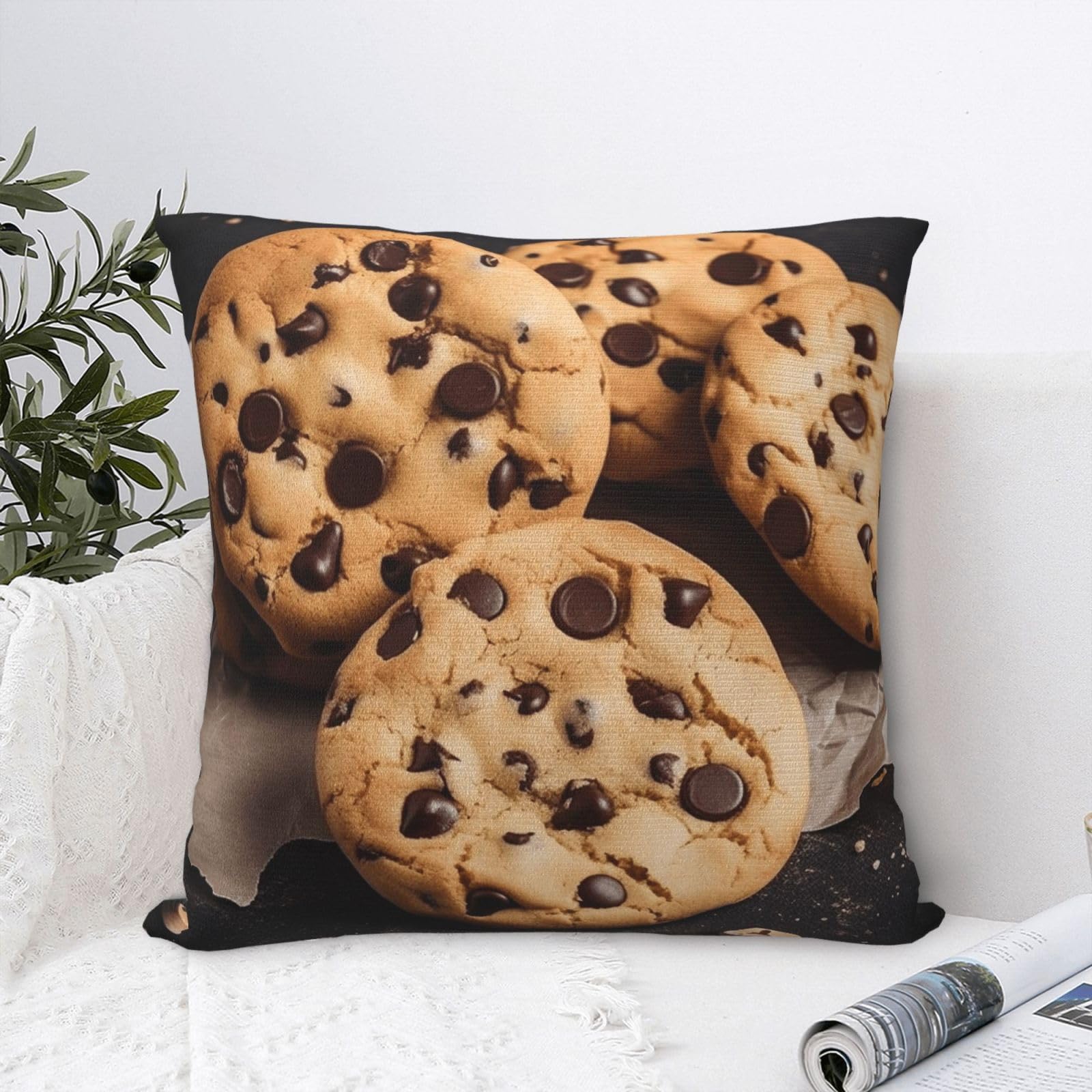 FodPand Luxury Velvet Throw Pillow Covers 24"x24" Super Soft Decorative Pillow Cases - Chocolate Chip Biscuits Pillowcases Modern Lumbar Cushion Cases for Couch Sofa Bed Pillow Shams