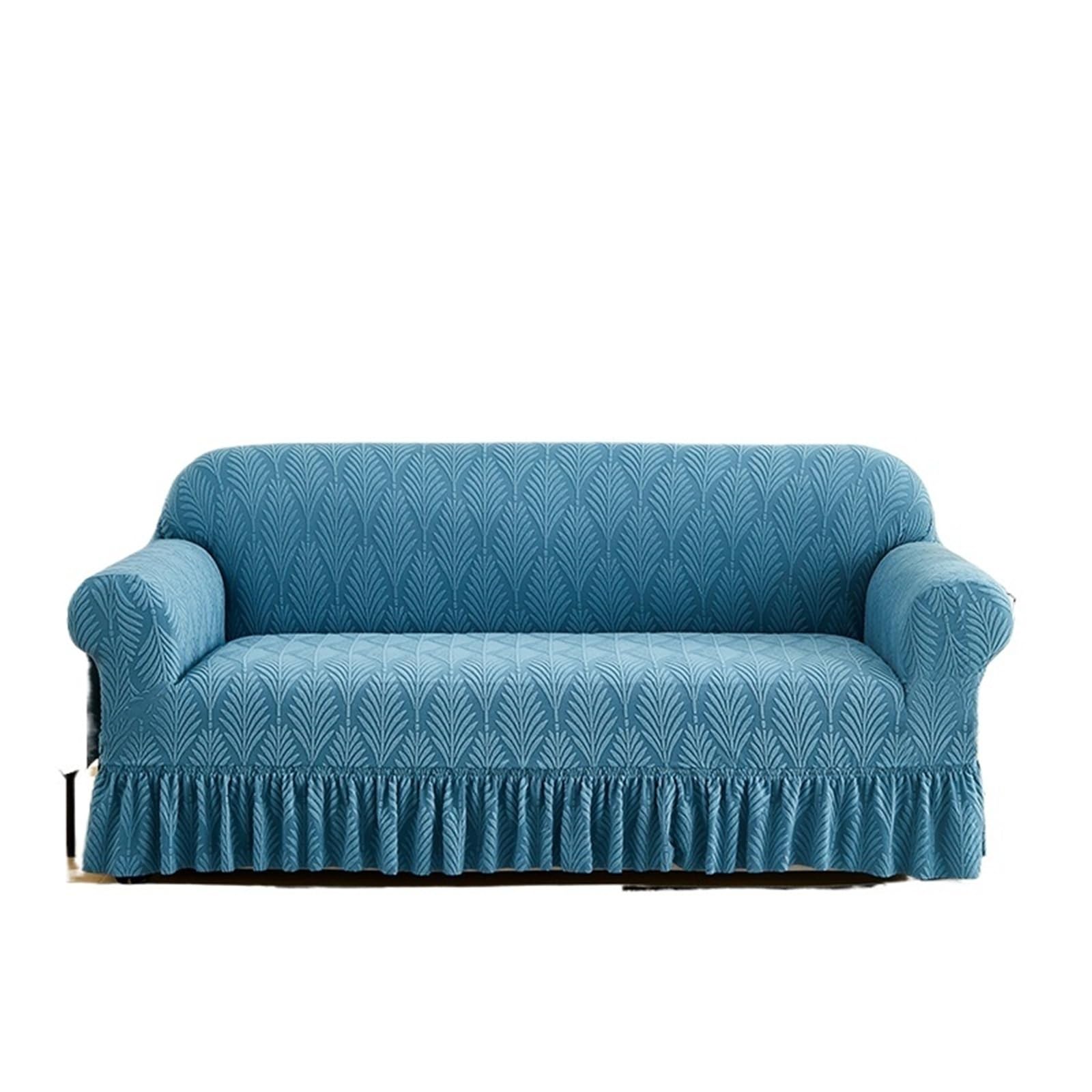SUBLXPoten Sofa Cover with Skirt 1PC Jacquard Sofa Cover with Skirt Can Be Easily Removed Couch Protector of Bench with Armrest Plant Pattern(Blue,2 Seaters)