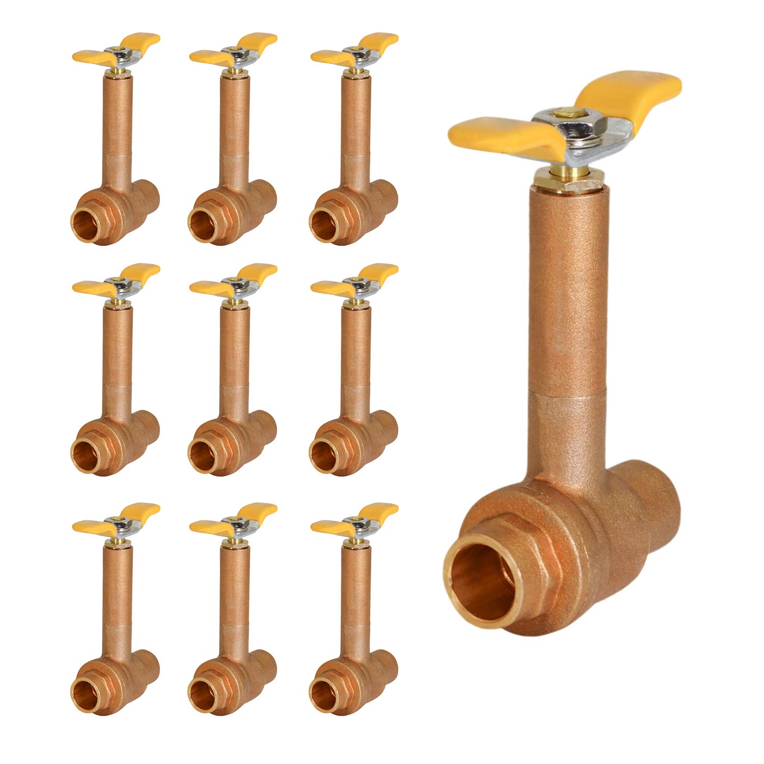 Midline Valve 75343-10 - Válvula de bola de latón de alta calidad, capó largo con mango en T con conexiones de sudor de 1,27 cm (paquete de 10)