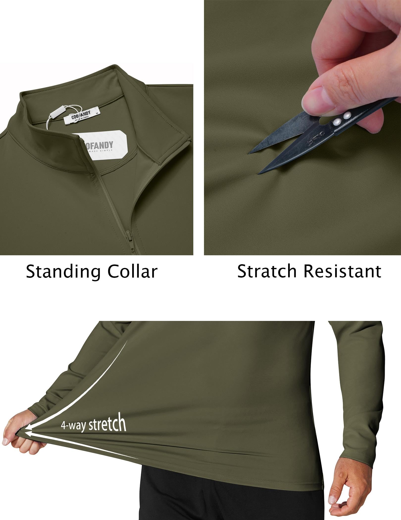 COOFANDY Maglia da uomo a maniche lunghe con cerniera a un quarto, protezione solare UPF 50+, rash guard, atletica, golf, corsa