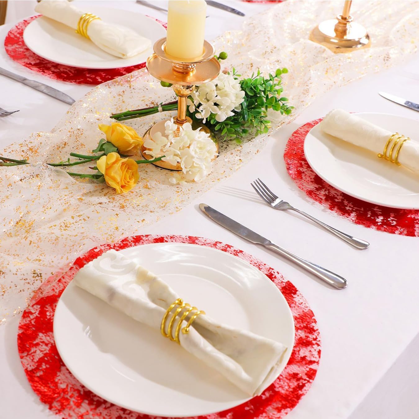 Tovagliette Rotonde Dorate - Set Da 12 Per Tavola Elegante E Resistente Al Calore - Foto 9