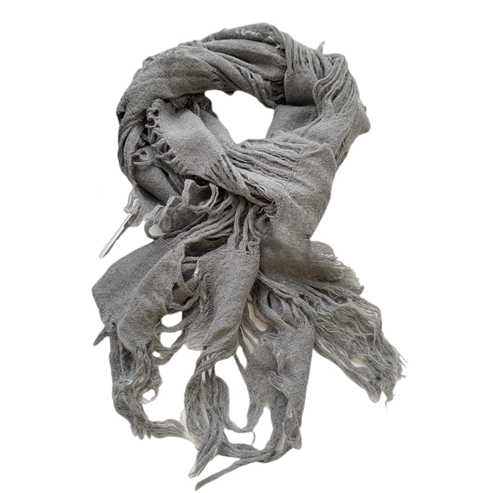 Pitadue Women's Gray Vintage Wool Scarf Distressed Ragged Neck Scarf For Men Unisex Neck Warmer For Winter Outdoor Fashion Neckwear