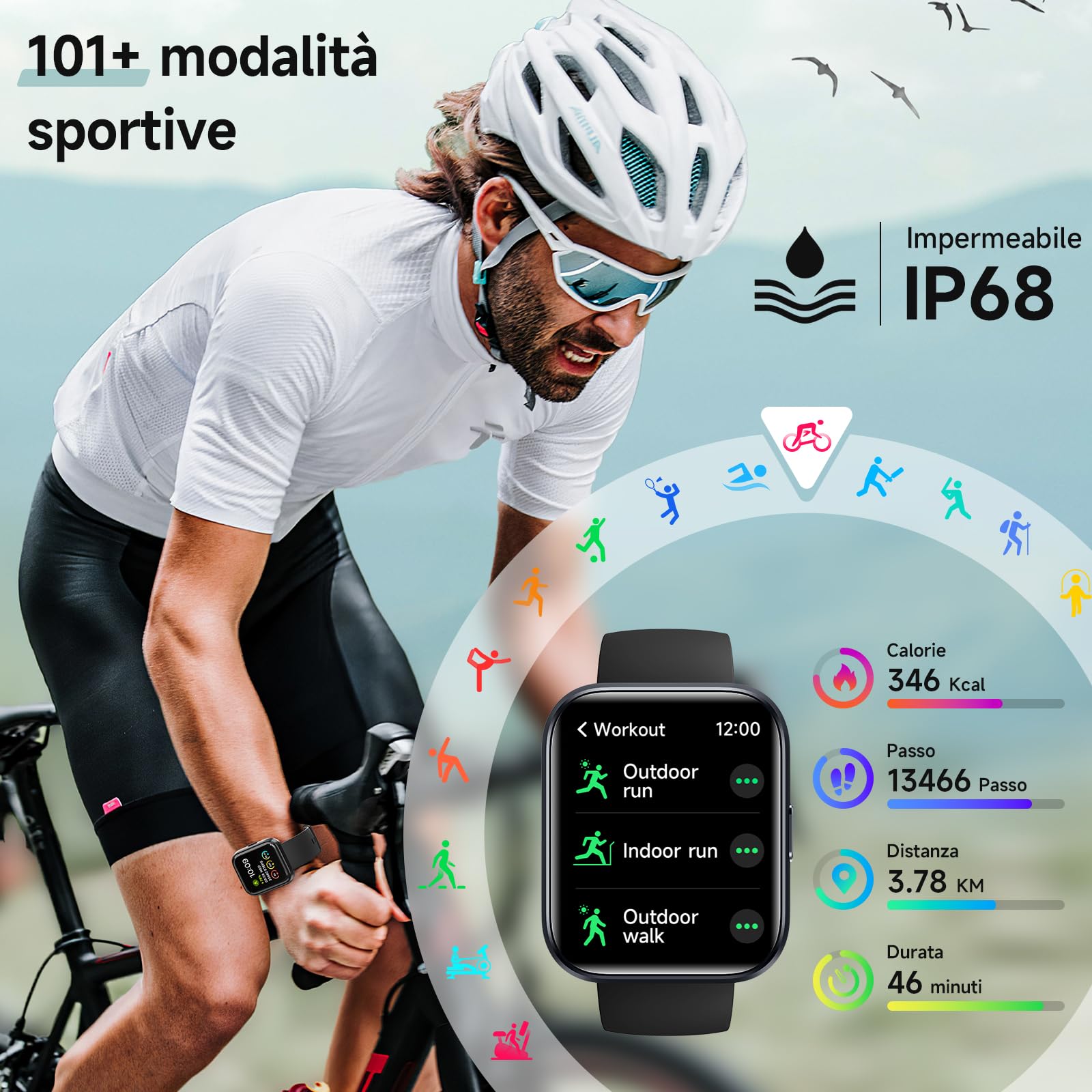 Smartwatch Uomo Donna, Orologio Smartwatch Uomo con Alexa, Effettua/Risposta Chiamate, 1,8" Smart Watch Uomo con 100 Sportive, Cardiofrequenzimetro Sonno SpO2, IP68 Fitness Tracker per Android iOS