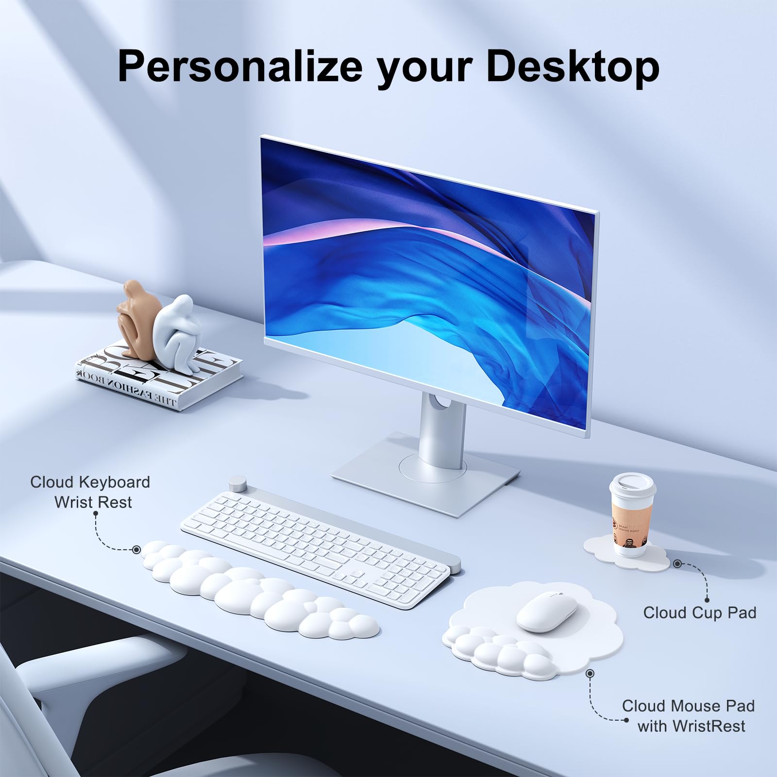 MOKURU Podkładka pod mysz w chmurze z podpórką pod nadgarstek, podkładka pod nadgarstek do klawiatury komputerowej, podkładka pod mysz, wsparcie nadgarstka, ergonomiczna klawiatura w chmurze,