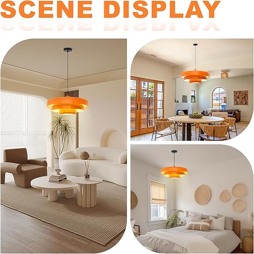 Miniatura 7 de Lámpara de araña moderna de mediados de siglo de 17.7 pulgadas, lámpara colgante naranja vintage de granja, 1 lámpara con pantalla de metal grande