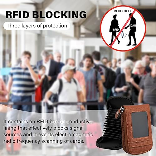 Miniatura 9 de DEEZOMO RFID mini organizador de tarjetas de crédito cuero auténtico billetera compacta con visor de identificación