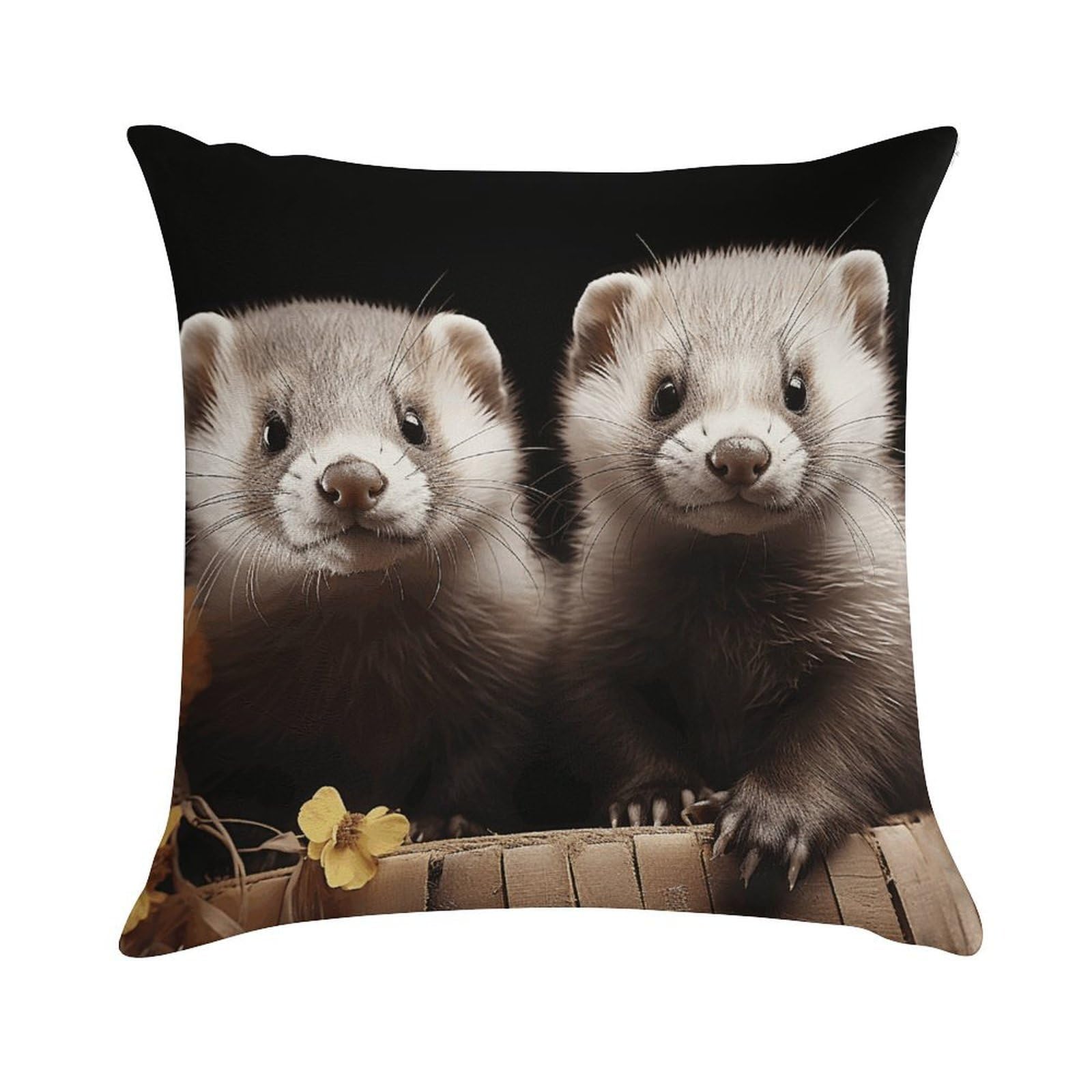 MUSM Plush Decorative Ferrets Throw Pillow Covers Square Cushion Cases Personalized Pillowcase with Zipper Soft Lumbar Pillow Shells Luxury Cozy Pillows Shams Decoration