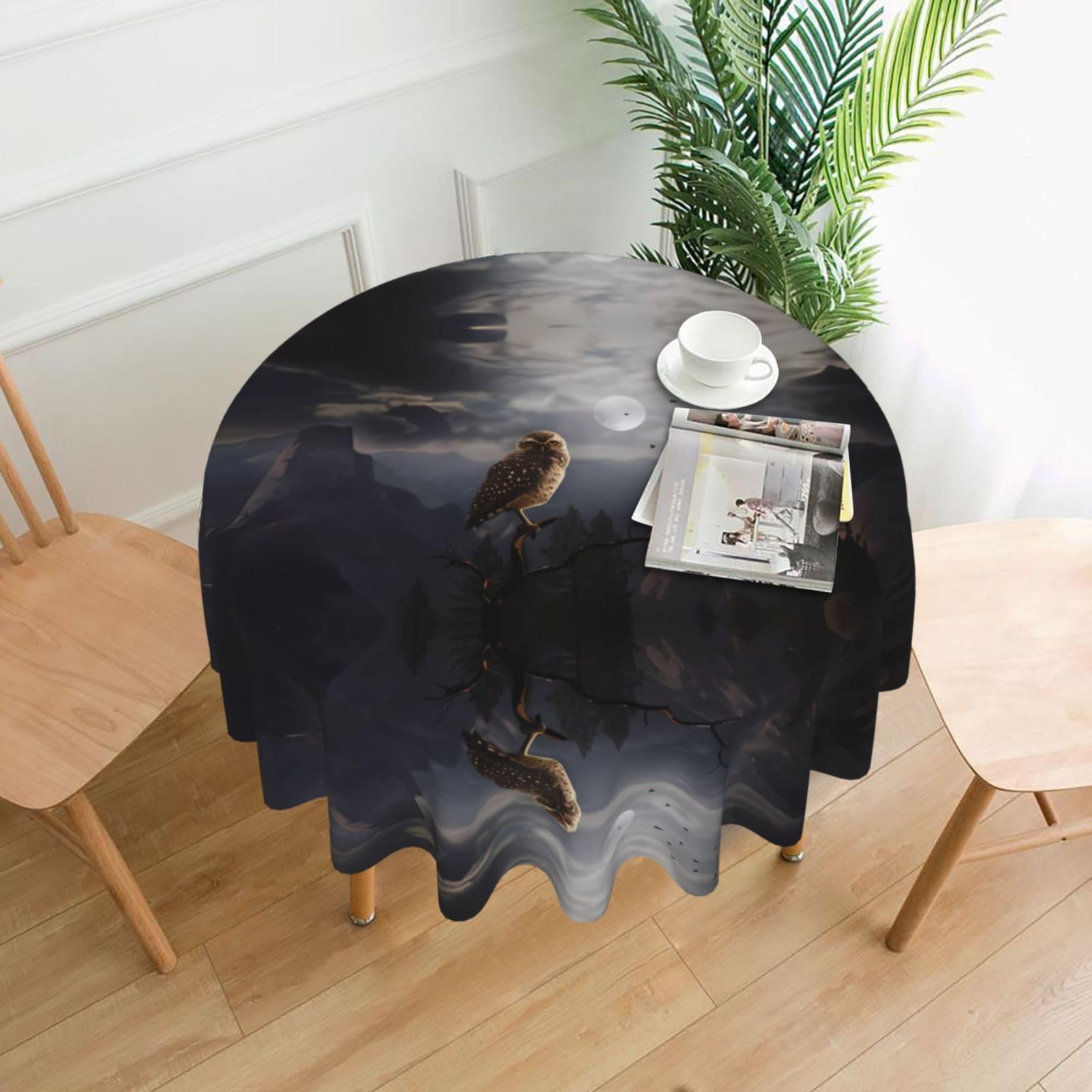 MROWYC Evil Owl Printed Practical Round Tablecloth, Durable, Suitable for Home, Restaurant, Hotel, Gathering, and Decorative Table Covers
