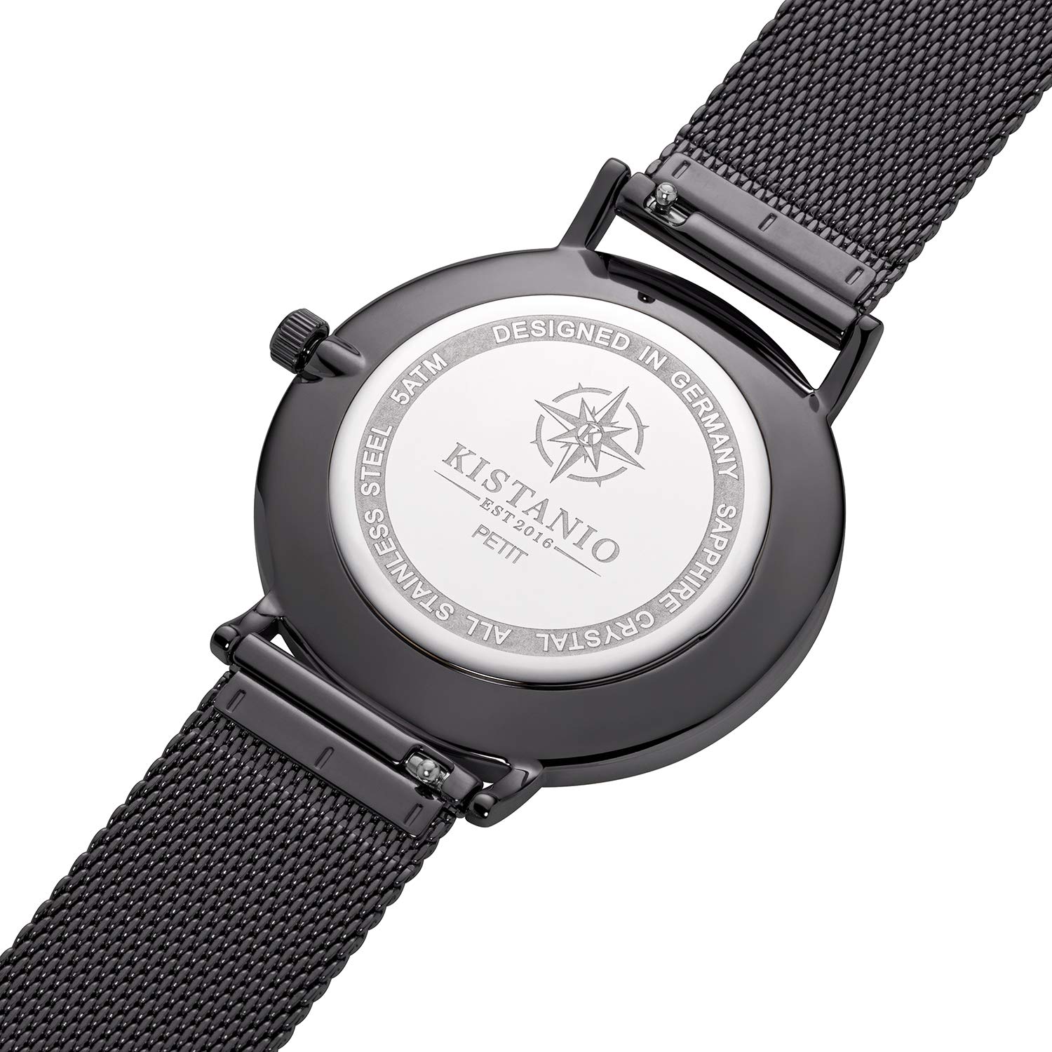 Petit Orologio da donna con vetro zaffiro e cinturino in milanese + cinturino in pelle GM-WH-M-L-BK