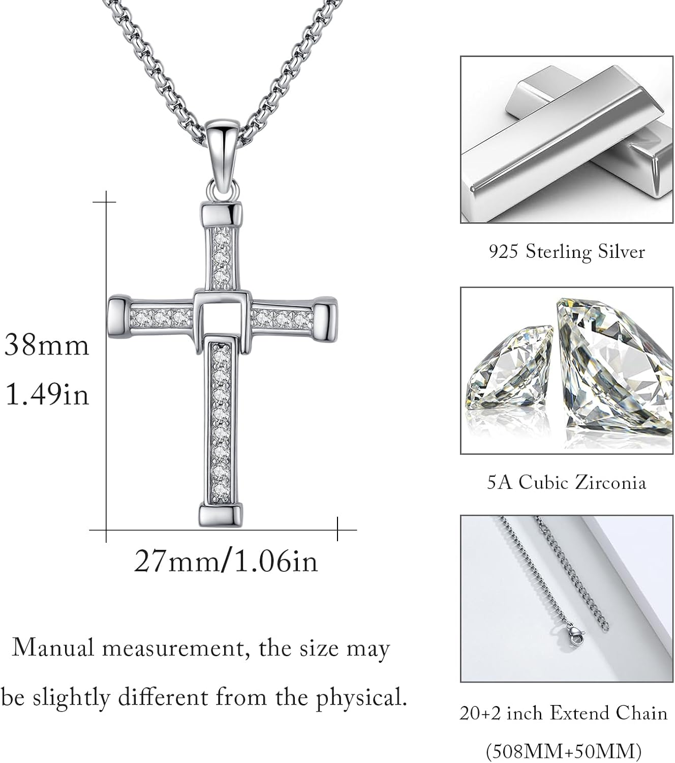 Fast and Furious Cross Necklace for Men Women 925 Sterling Silver Dominic Toretto Cross Pendant Necklace Fast Sports Enthusiasts Jewelry Gifts for Lover - Image 6