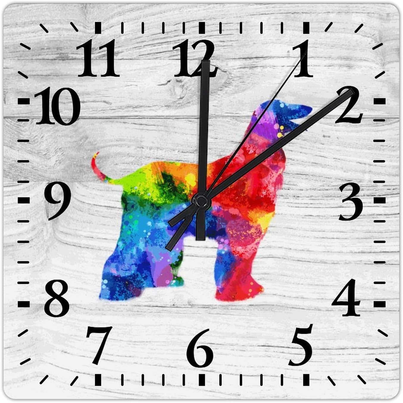 Dog Lover Wall Clock Afghan Hound Square Clock 15 Inch Large Wall Clocks Battery Operated Rustic Home Decor for Home Kitchen Office School Bathroom