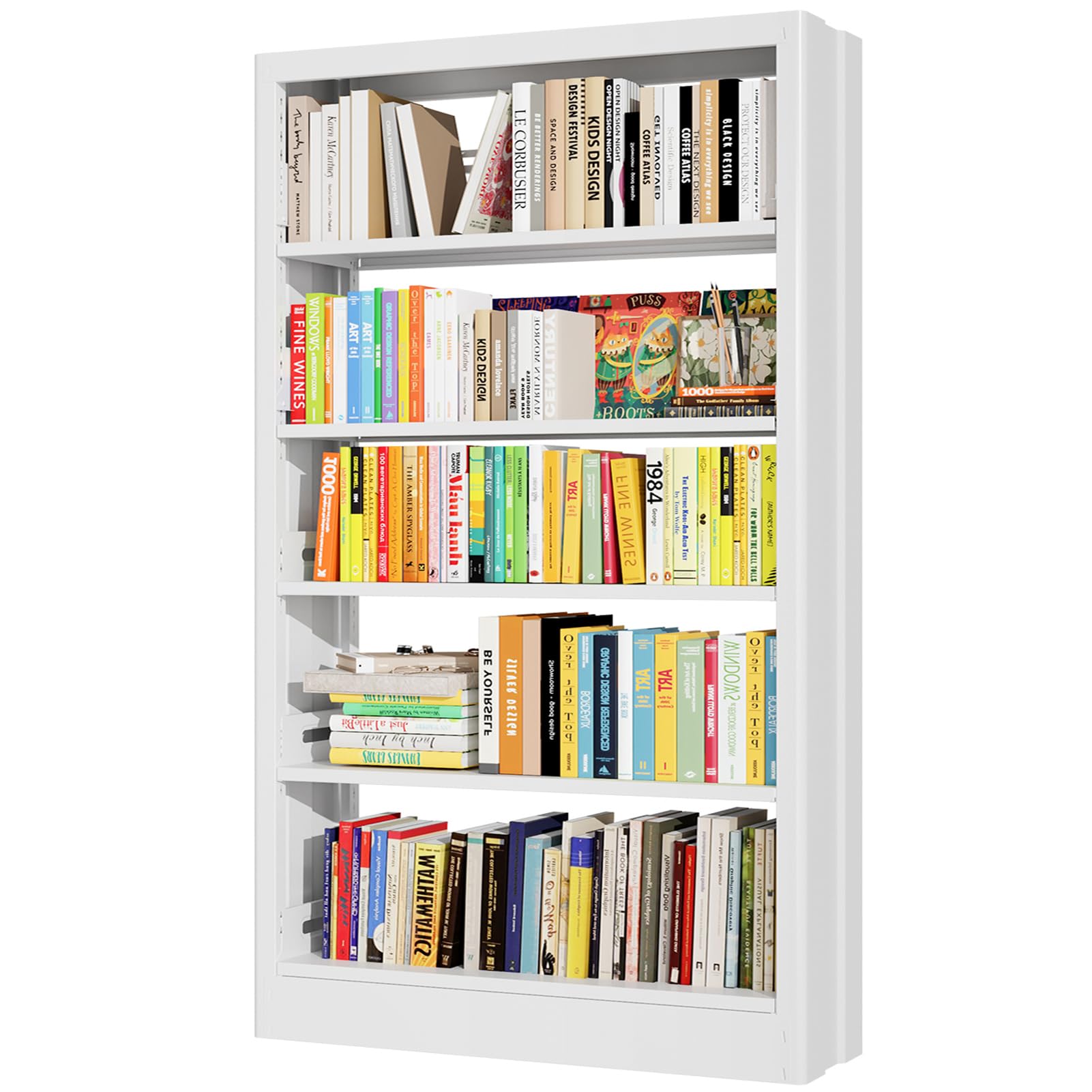 Nymprax 71" Metal Bookshelf, 5 Tier Library Bookcase with Adjustable Shelves, Heavy Duty Bookshelves and Bookcases, Modern Book Shelf Tall Book Case