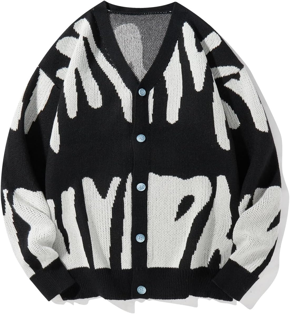 SHENHE Men's Graphic Sweater Button Down Long Sleeve V Neck Cardgian Sweater Streetwear