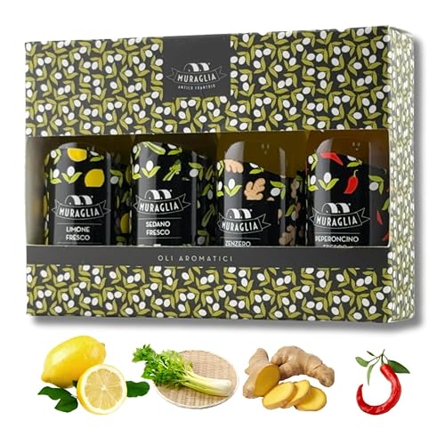 Antico Frantoio Muraglia - Juego de regalo gourmet de degustación italiana EVOO Cuatro botellas de 1.69 onzas líquidas (1.7fl oz) de mezclas