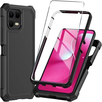 for T-Mobile REVVL 8 Pro PRO Version Only Phone Case with Tempered Glass Screen Protector,Slim Soft Silicone Full-Body Protective Cover Black
