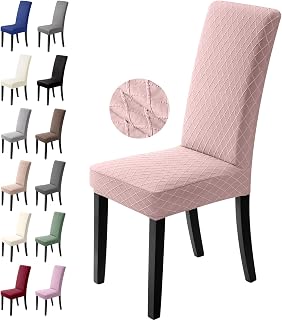 Fundas para sillas Elástica 4 Piezas Fundas de Sillas de Comedor Cubiertas para Sillas Lavables Desmontables Funda de Silla Jacquard para Hogar, Restaurante, Hotel,Boda(4 Piezas, Rosado)-L