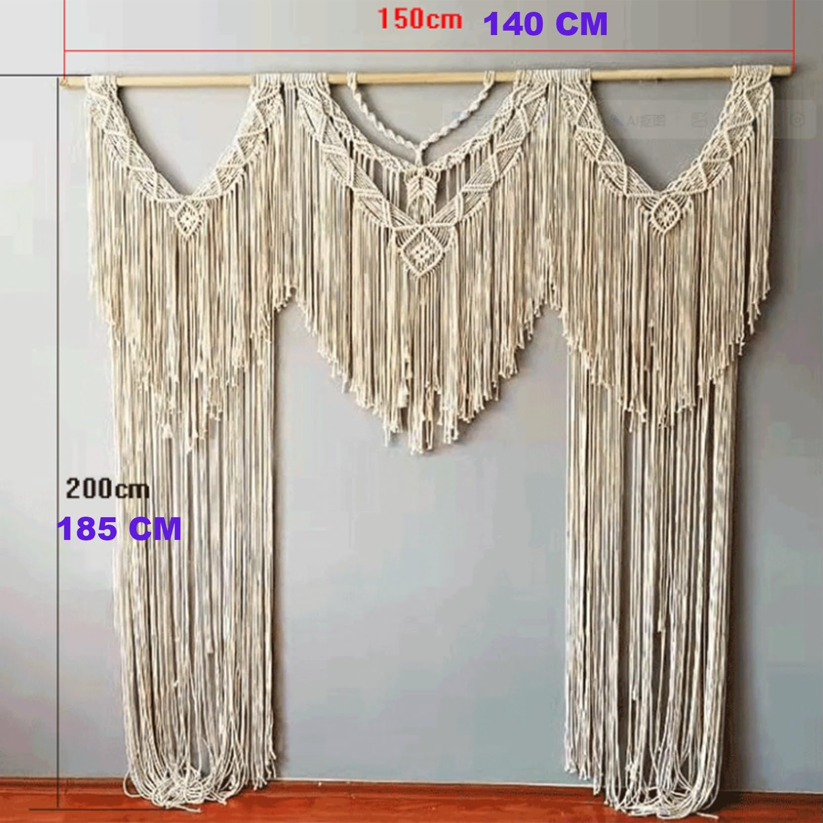 Tapiz de macramé para colgar en la pared, decoración bohemia grande, hecho a mano, cuerda de algodón, para el hogar, telón de fondo de boda, 140 x 185 cm