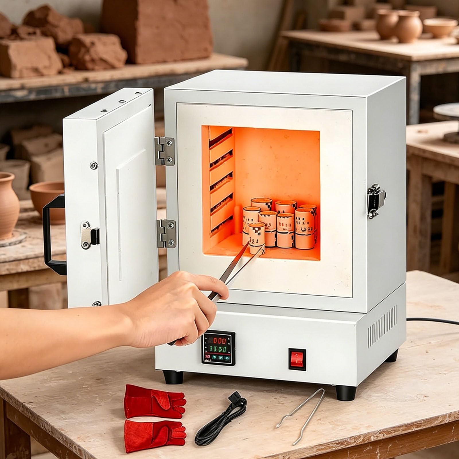 Forno Elettrico per Ceramica 2000W – Mini Forno a Muffola con Controllo Digitale Preciso ±1°C, Forno Compatto per Casa, per Metalli, Gioielli, Vetro, Argilla e Trattamenti Termici