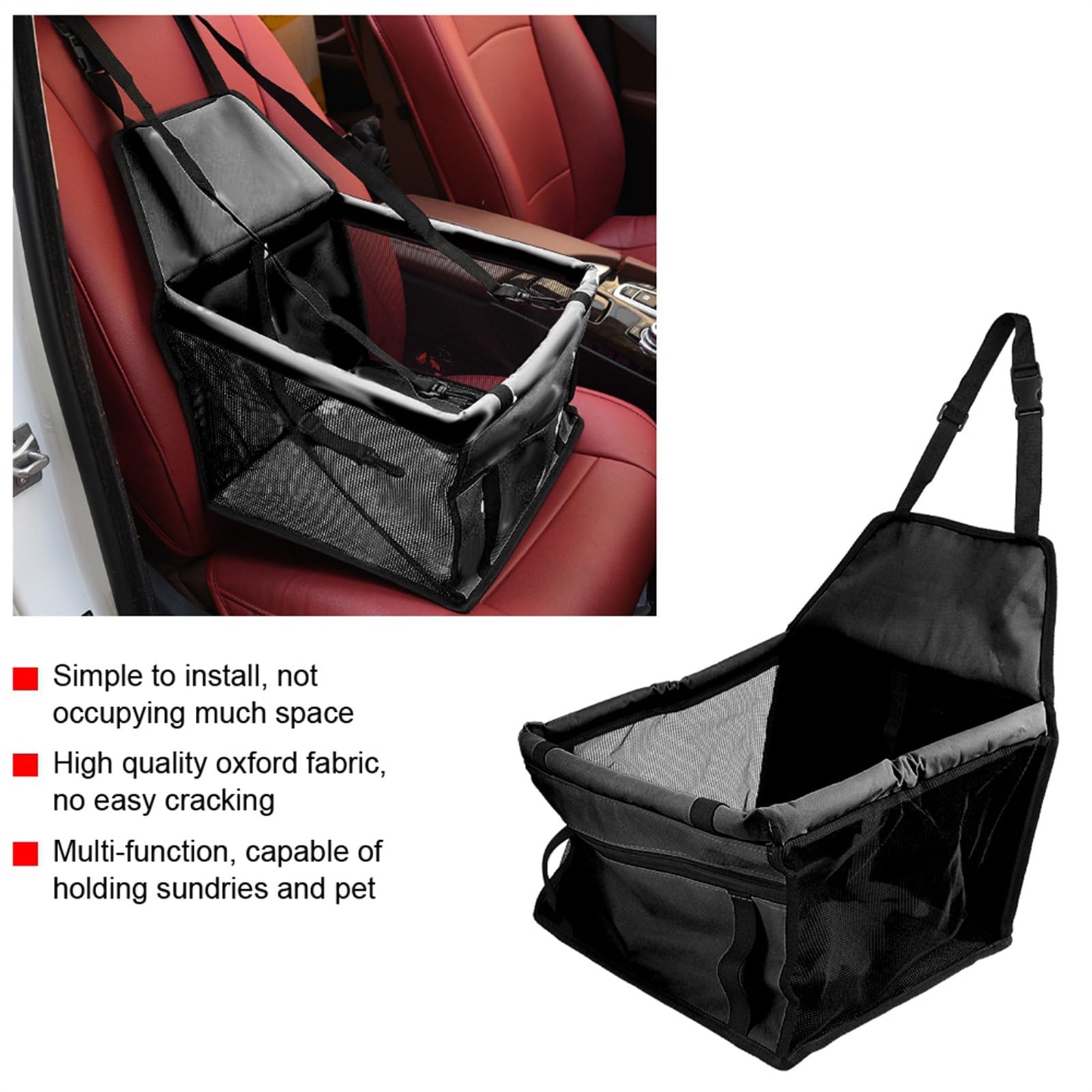 Funda Asiento Coche Perro Transpirable Coche Mascota Perro Asiento Cubierta Oxford Tela Mascota Cesta Malla Cesta Negro Funda Coche Perro