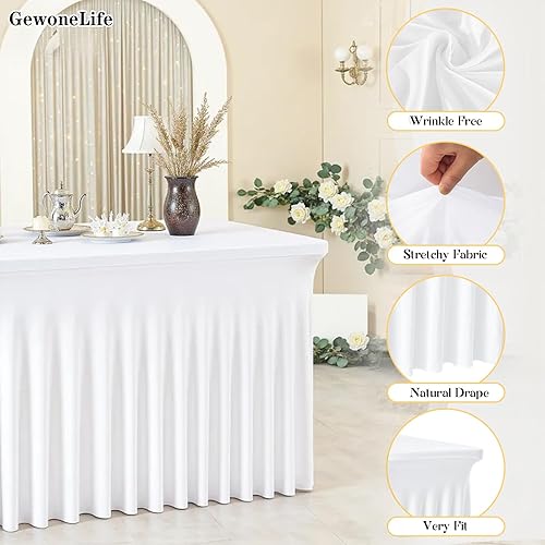 Miniatura 2 de Paquete de 2 manteles rectangulares blancos, lavables y elásticos para mesas de 6 pies, sin arrugas y reutilizables, ideales para fiestas