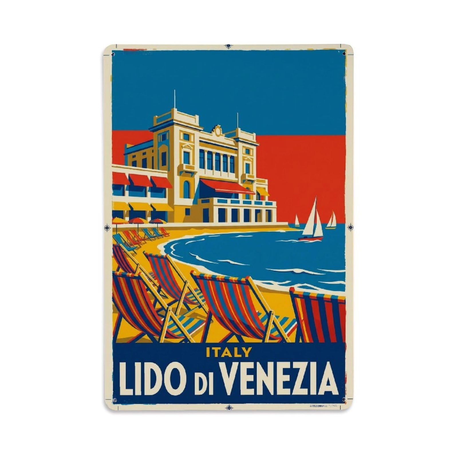Olhnbad Style Lido Di Venezia Italy Adriatic Vintage Coastal Travel Metal Tin Sign