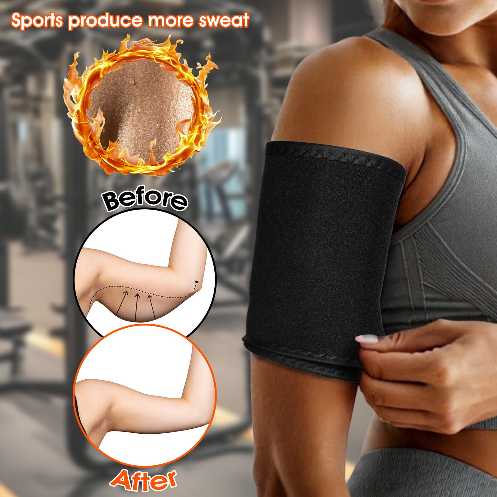 Qianyu 1 paio di fasce regolabili per sauna, fasce per il sudore, per allenamento, riduzione del grasso del braccio, toner, maniche più sottili, per braccia flaccide, allenamento sportivo (nero)