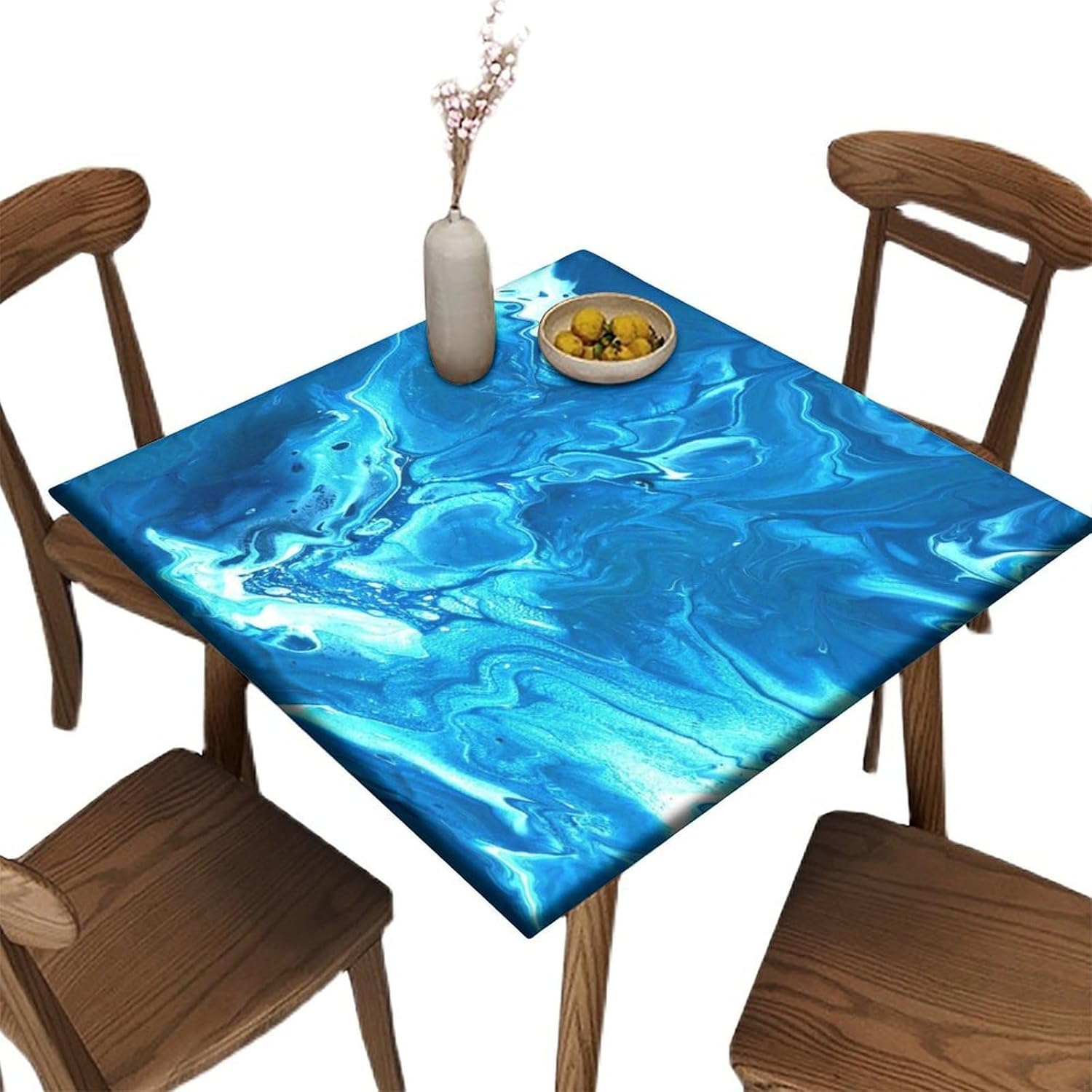 Nappe carrée élastique 28x28 pouces bleue fleurie lavable pour jardin et fêtes