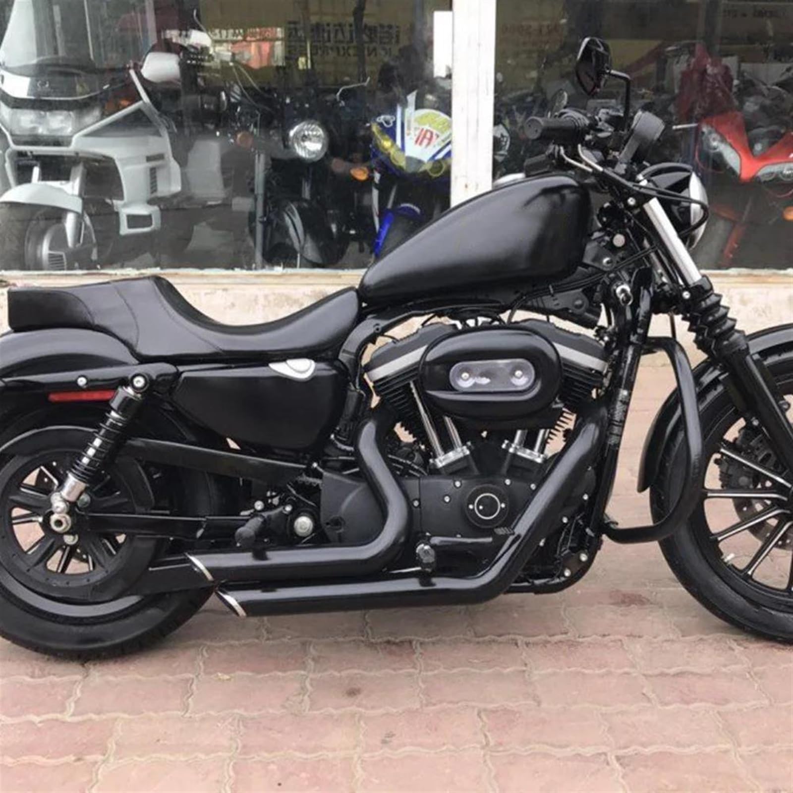 Marmitta Scarico Per Harley Per Sportster XL 883 Per Iron 1200 Personalizzato Per X48 72 XL883 XL1200 Arico Completo Doppio Silenziatore Twin Slash Cut collettori di Scarico Moto(Black 2014-2022)