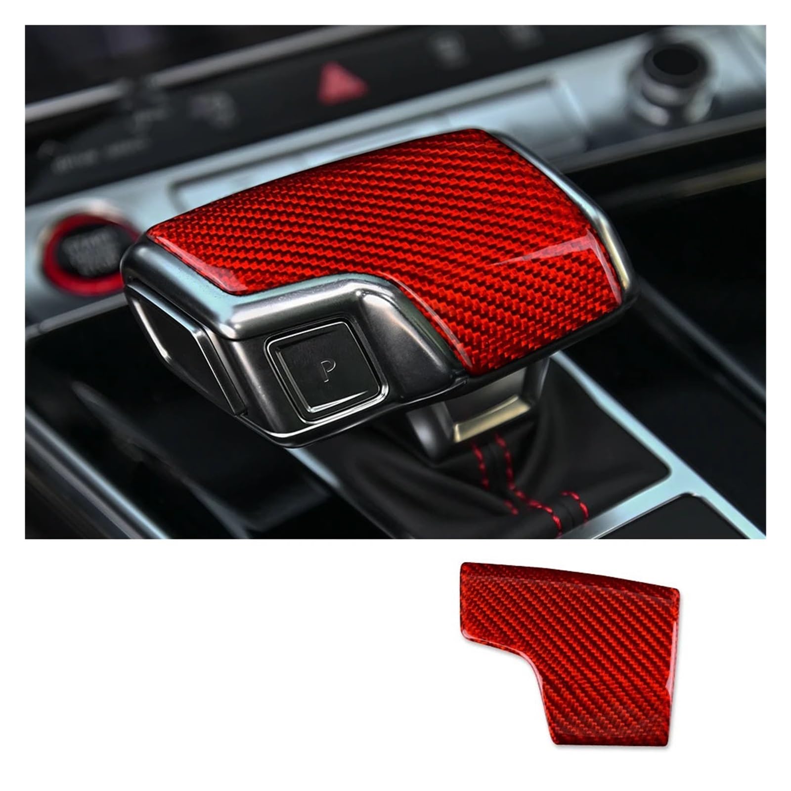 WKFBIFLY Real Hard Carbon Fiber Cover Compatible with Audi A6 C8 A7 SQ8 RS6 RS7 Q7 Q8 S8 2020-2022 Car Gear Shift Knob Trim Sticker Auto Accessories (Color : Red)