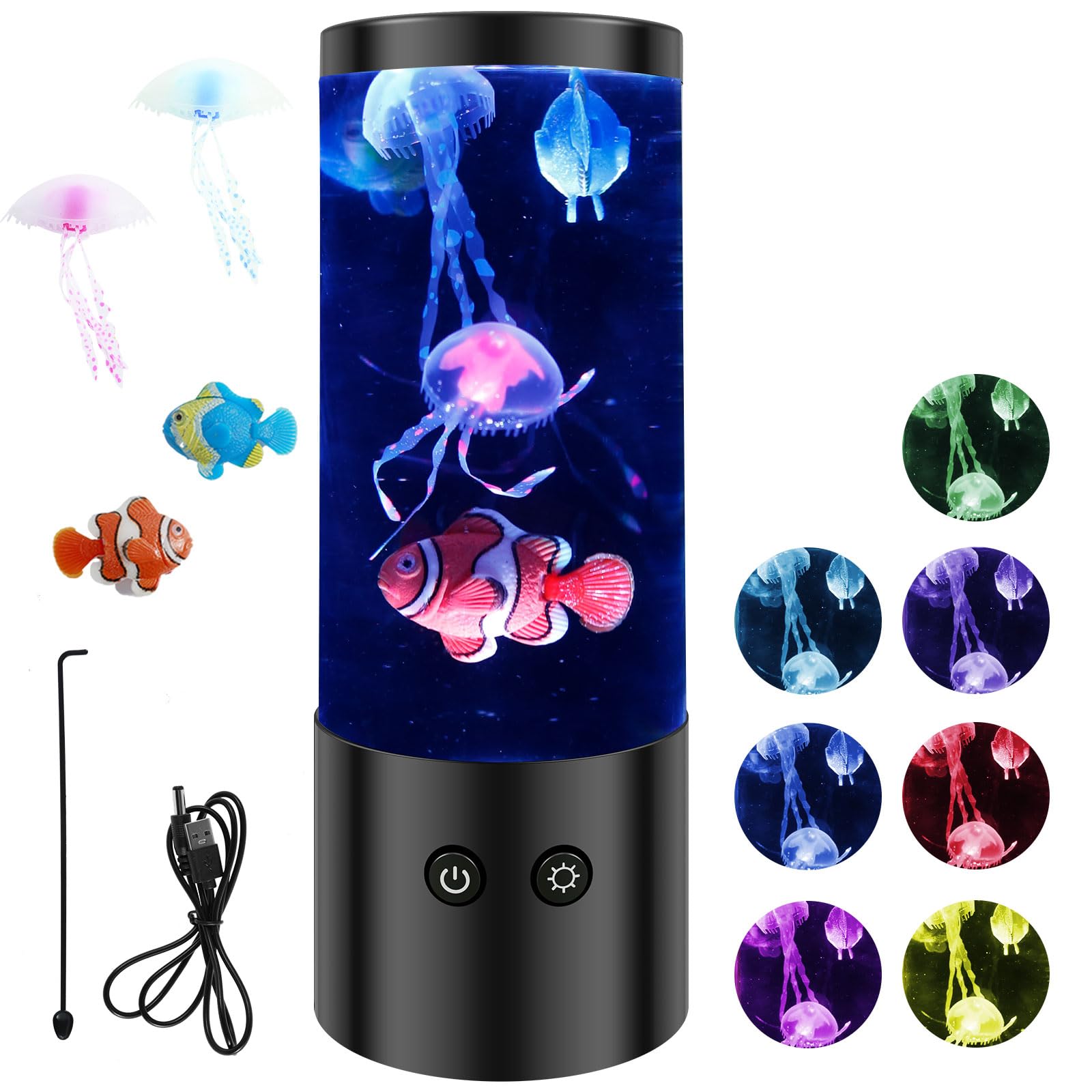 Jellyfish Lamp Jelly Fish Lava Light Lamp Aquarium Sensory Lights with Colorful LED Realistic Jellyfish Tank Mood Light USB/Battery Operated Table Lamps for Room Office Home Décor (Style B (1pcs))