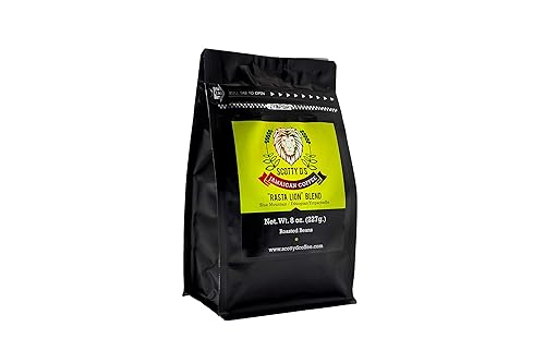 Scotty D's Jamaican Coffee Mezcla "Rasta Lion" - Montaña azul jamaicana (grano entero) (tostado medio) 8 onzas.
