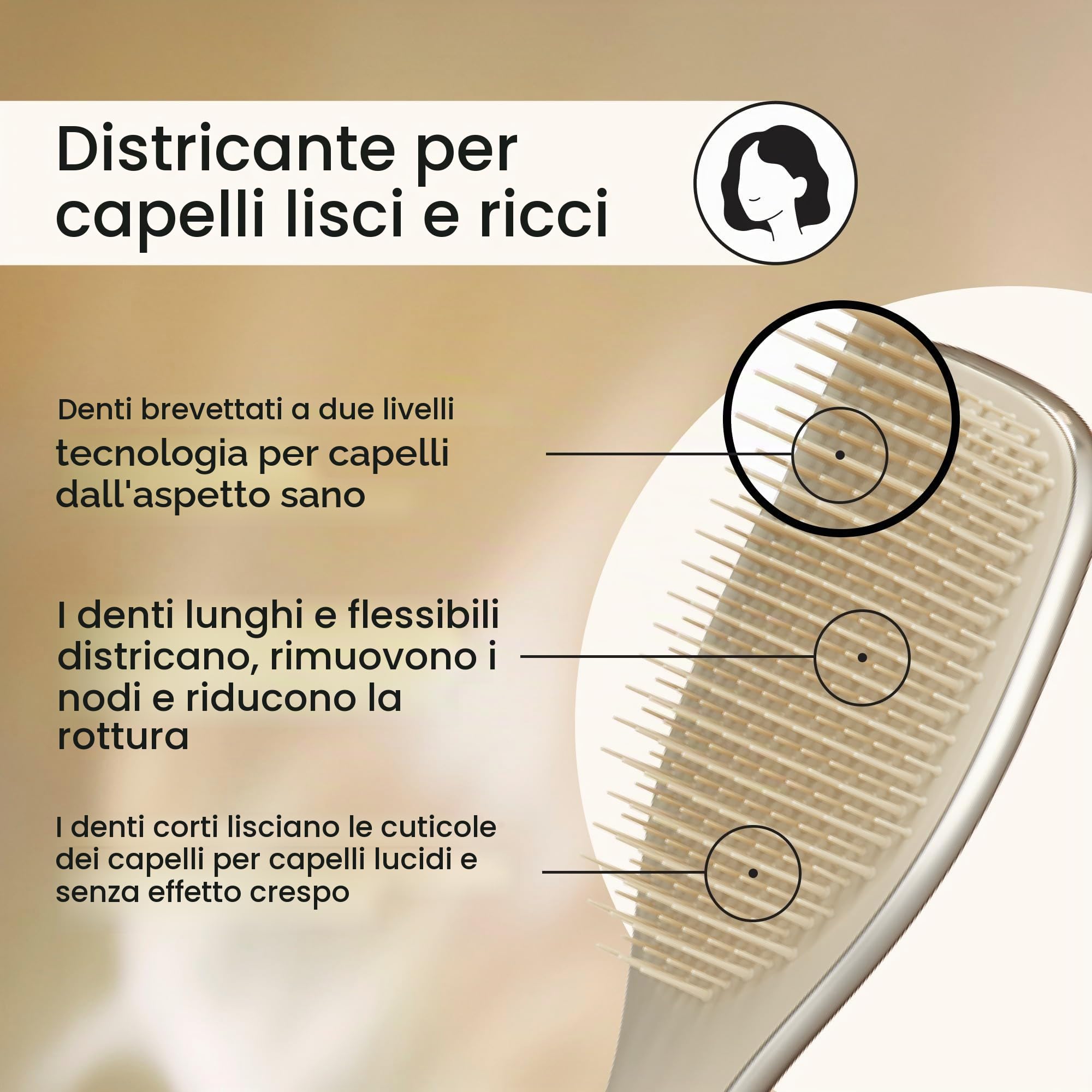 Tangle Teezer Ultimate Detangler Hairbrush - Spazzola cromata per capelli bagnati e asciutti - Doppie setole - Sciogli nodi per tutti i tipi di capelli - Champagne e Oro