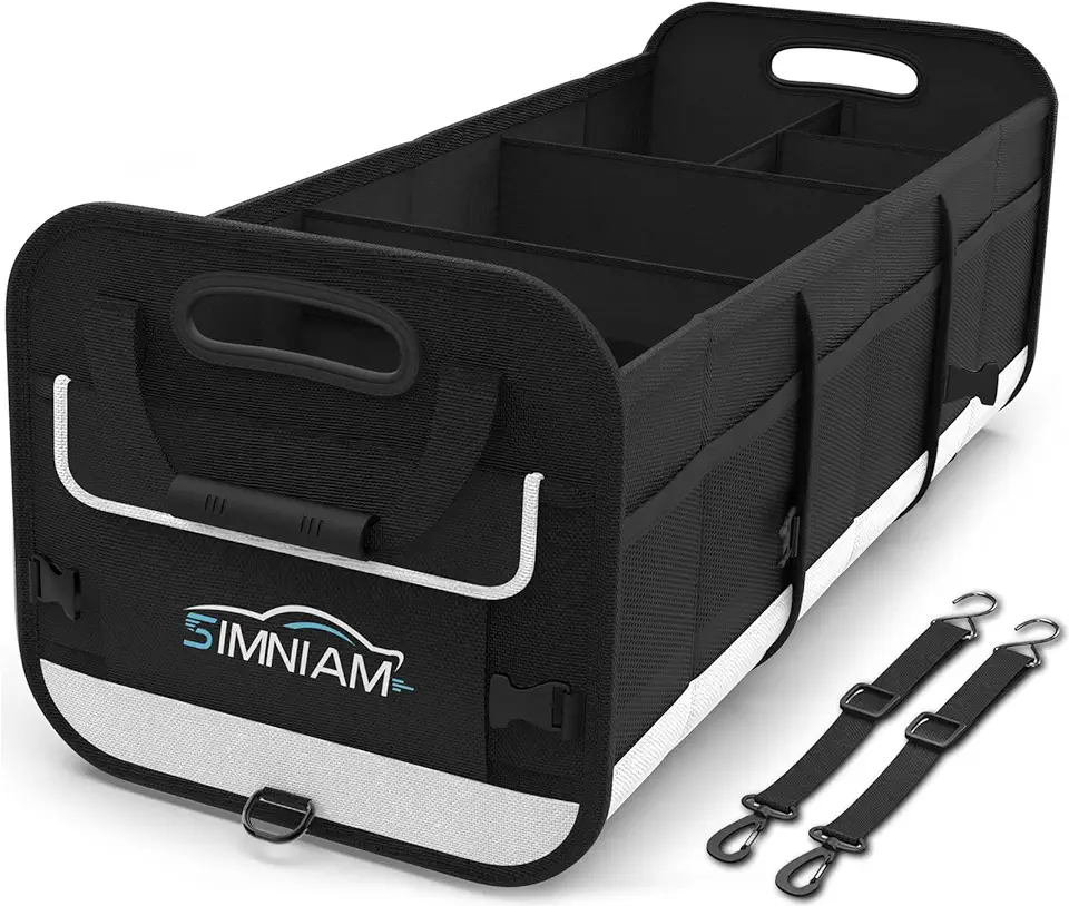 SIMNIAM EXCLUSIVE EXTRAS LARGE Car Trunk Organizer - Multi Compartments Collapsible Car Trunk Storage Organizer with Non-slip Bottom, Reinforced Handle, Securing Straps, for Car, SUV, Truck, Minivan (Upgrade Style(5 Compartments))