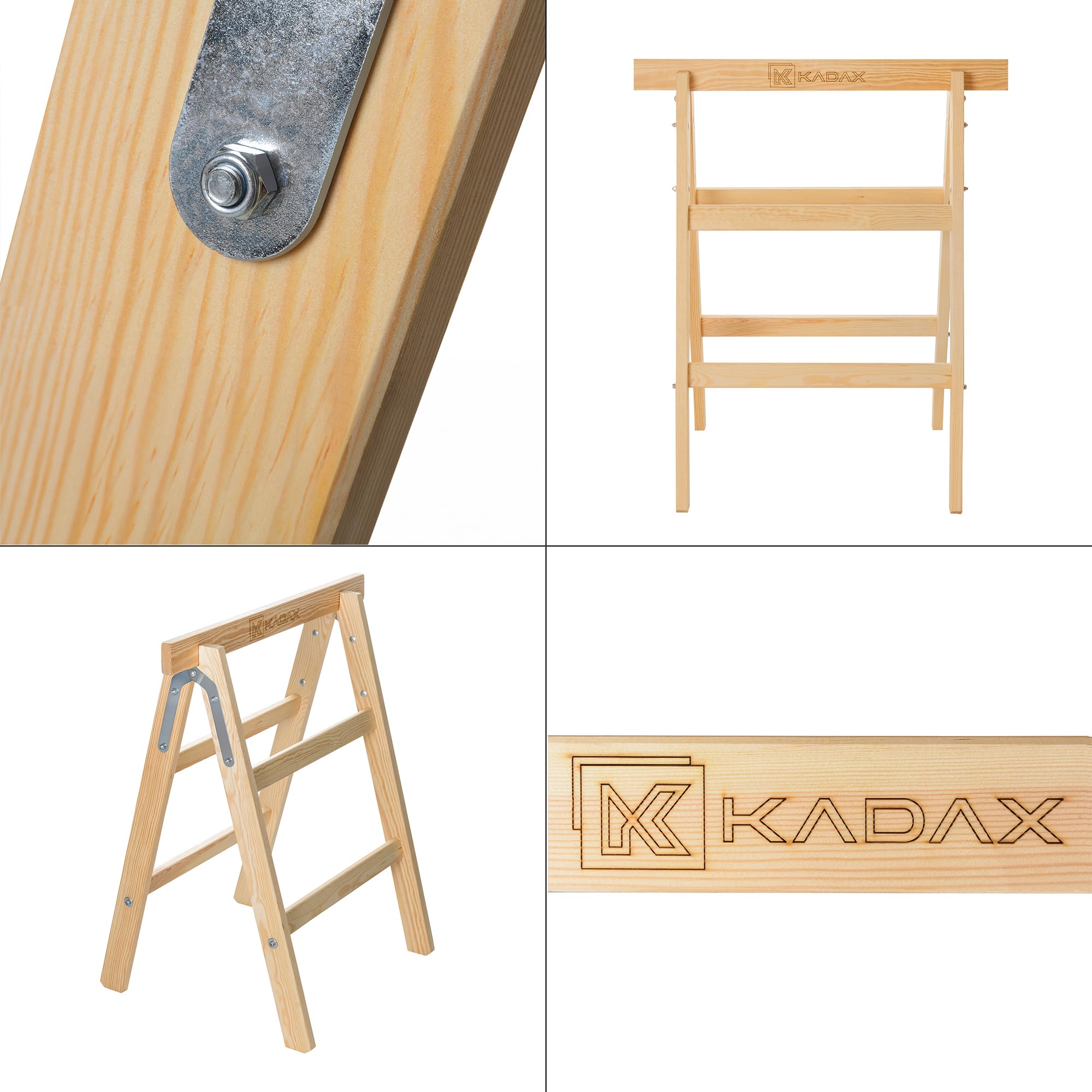 KADAX Klappbarer Arbeitsbock aus hochwertigem Holz, Klappbock mit Einer Tragkraft von 150 kg, Montagebock für Werkstatt und Bauprojekte, Gerüstbock (2 Stück)
