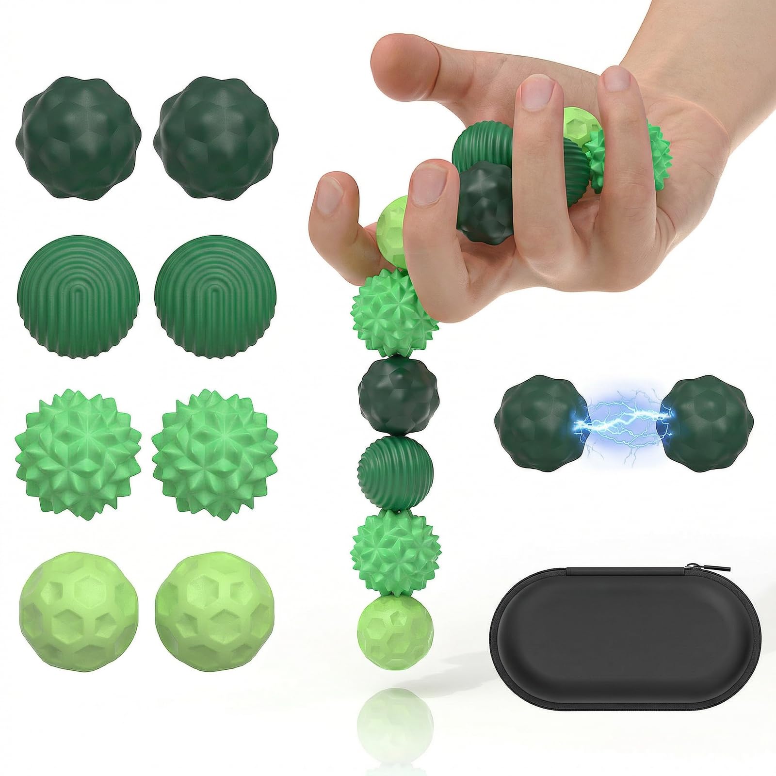 CNMTCCO 8 Stück Magnetische Fidget Toys aus Silikon Leise Magnetkugeln Sensorik Spielzeug, Anti-Stress & Konzentrationshilfe für Erwachsene und Jugendliche, ADHS Fidget Bälle (Grün)