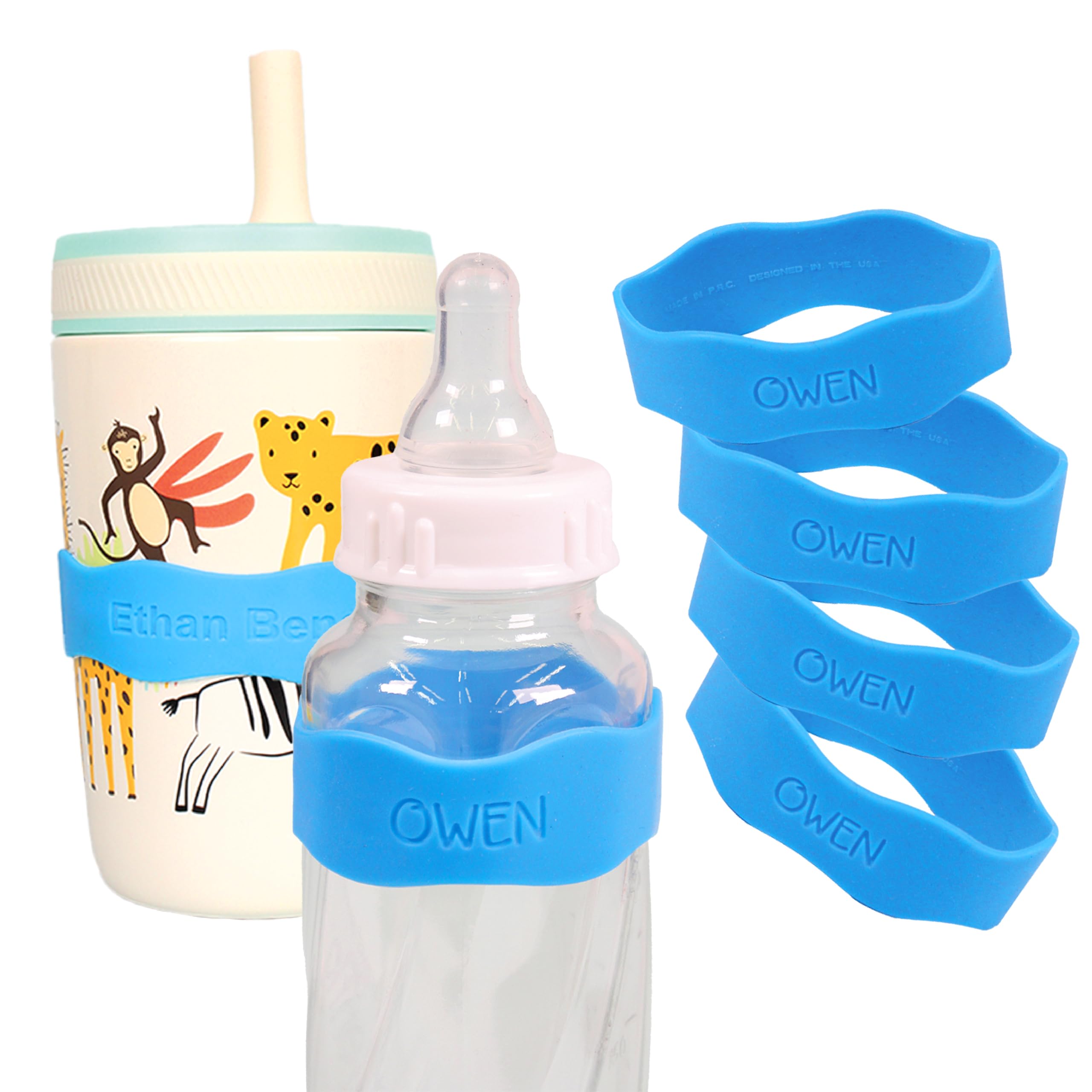 InchBug Orbit Labels Baby Bottle and Water Bottle Silicone Name Bands – Personalized Reusable Label Set for Daycare, Sippy Cups, Preschool, Elementary