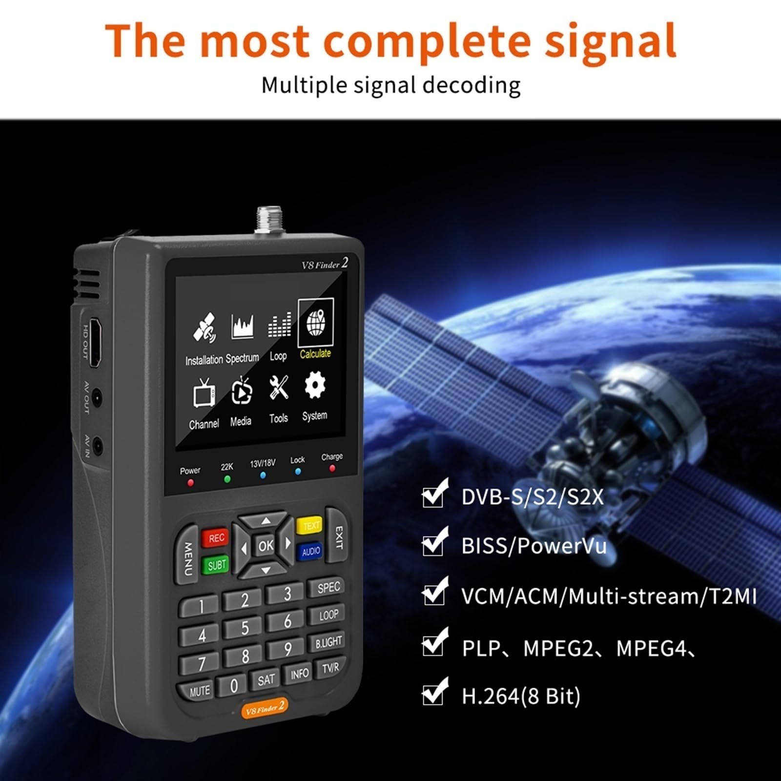 Buscador De Satélite Digital DVB-S/S2/S2X H.264 1080P HD Receptor Señal TV Decodificador Satelital DeteccióN Precisa(Only Device)