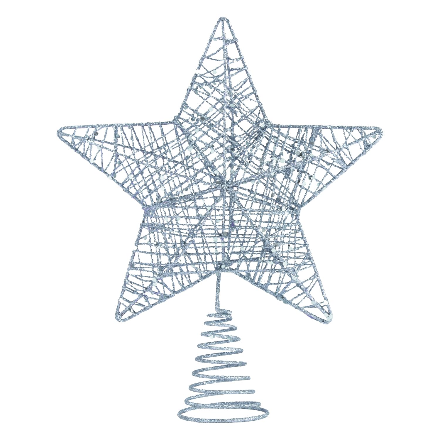 VEYLIN Christmas Tree Topper Glittered Hollow Star Blue Xmas Tree Toppers Star for Christmas Trees Ornament, Spiral Spring Base, 20 x 25 cm