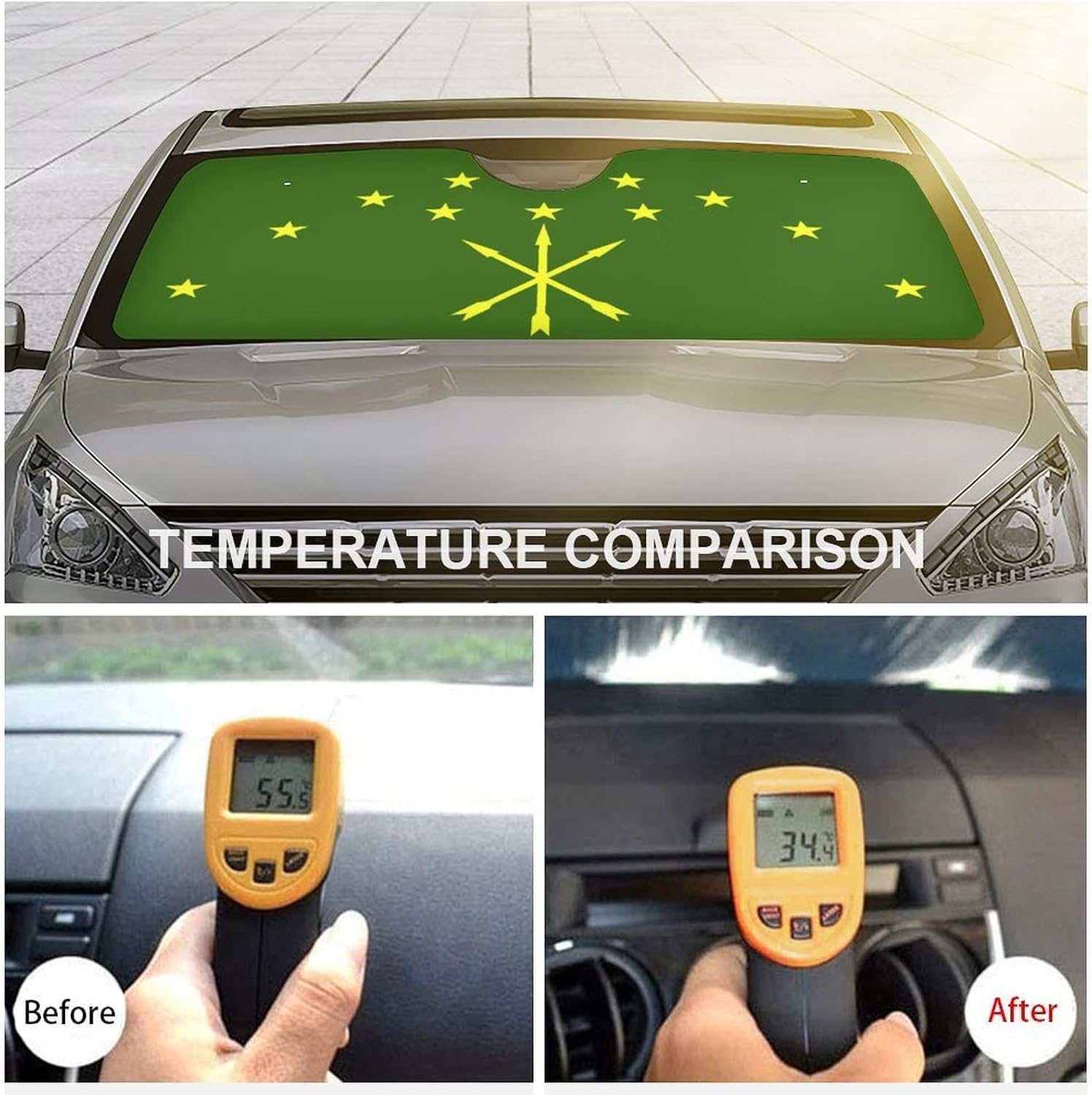 Car Windshield Sunshade Adygea Flag Car Sun Shade for Front Windshield Blocks UV Rays Foldable Keep Your Vehicle Cool 51"x28"