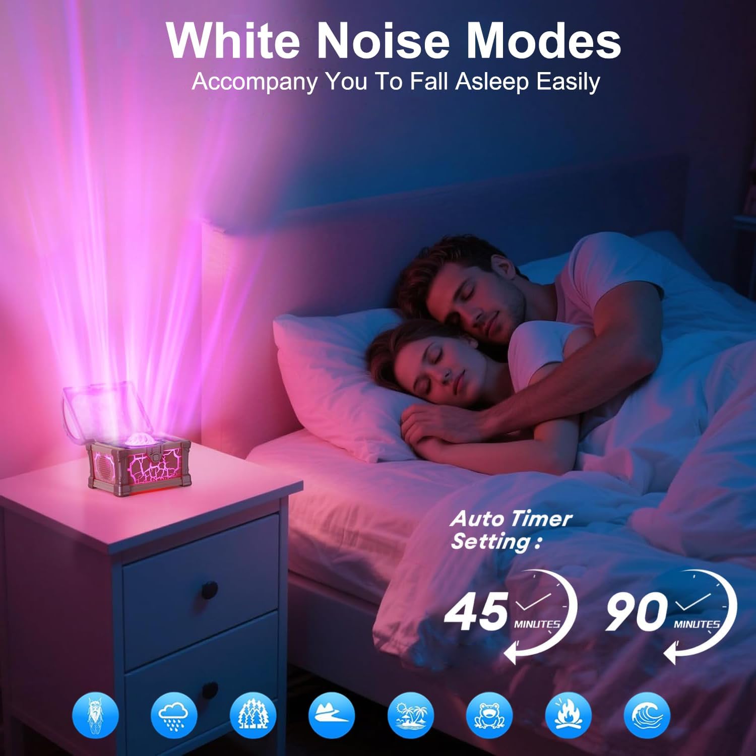 Treasure Box Northern Lights Projector, Galaxy Aurora Night Light Projector with 8 Colors, White Noises, Timer & Remote Control, Ceiling Projection Ambient Lighting for Bedroom Gaming Room Gifts, Pink