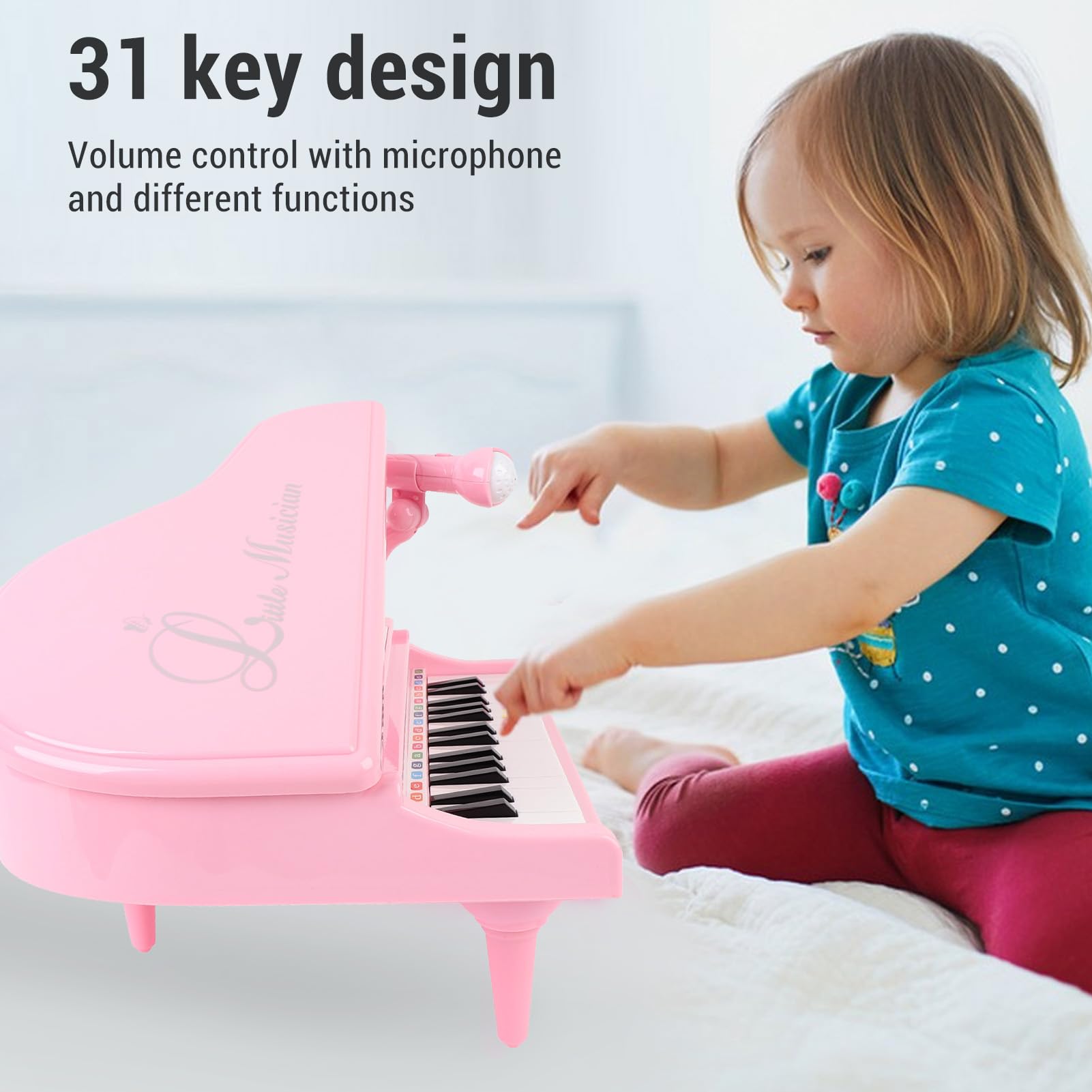 per Bambini, Giocattolo Musicale con Tastiera Elettronica a 31 Tasti con Coperchio Regolabile per Controllo del Volume, per Bambini, Giocattolo con Microfono per Principianti Dai 2 Ai 4 Anni