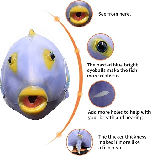 Miniatura 4 de Máscara de disfraz de pez, novedosa máscara de Halloween, fiesta de disfraces, máscara de látex para cabeza de animal (pez tropical)