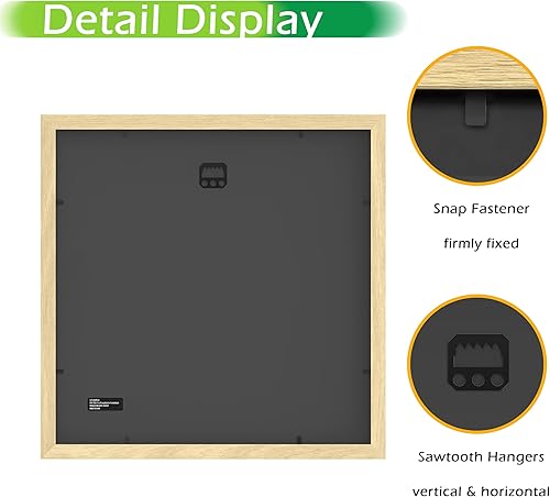 Miniatura 3 de FrameWorks Marco de fotos clásico de madera de 12 x 12 a 8 x 8 pulgadas, vidrio templadoroble natural, paquete de 2 unidades